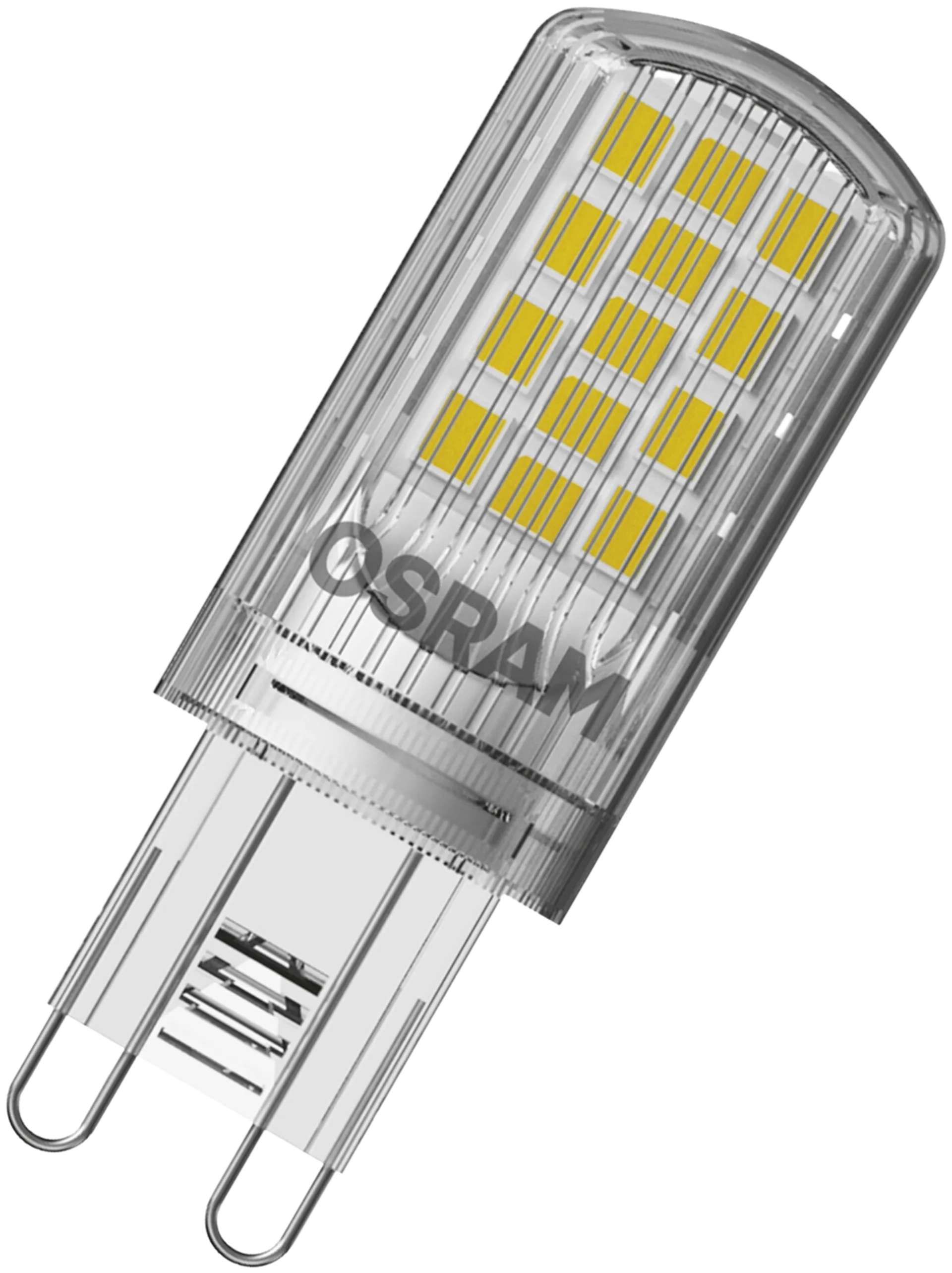 Osram LED PIN 4,2W/2700K G9 ei-himmennettävä kirkaskupuinen LED-pienoislamppu. Kupu muovia. Valovirta 470 lm (vastaa 40 W:n hehkulamppua). Pakkaus sisältää kaksi lamppua. - 2
