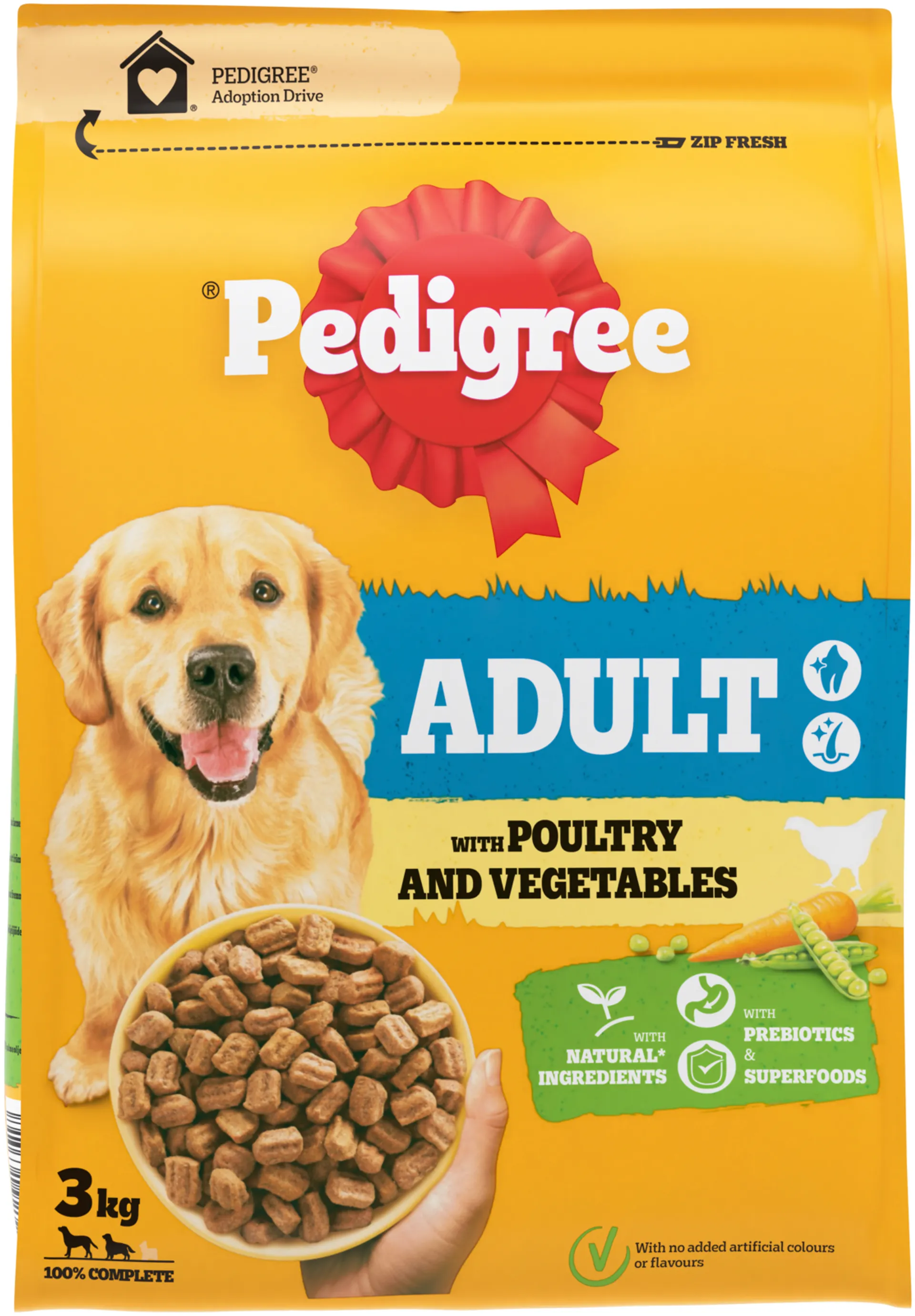 Pedigree Adult Siipikarjaa ja kasviksia koiran kuivaruoka 3kg