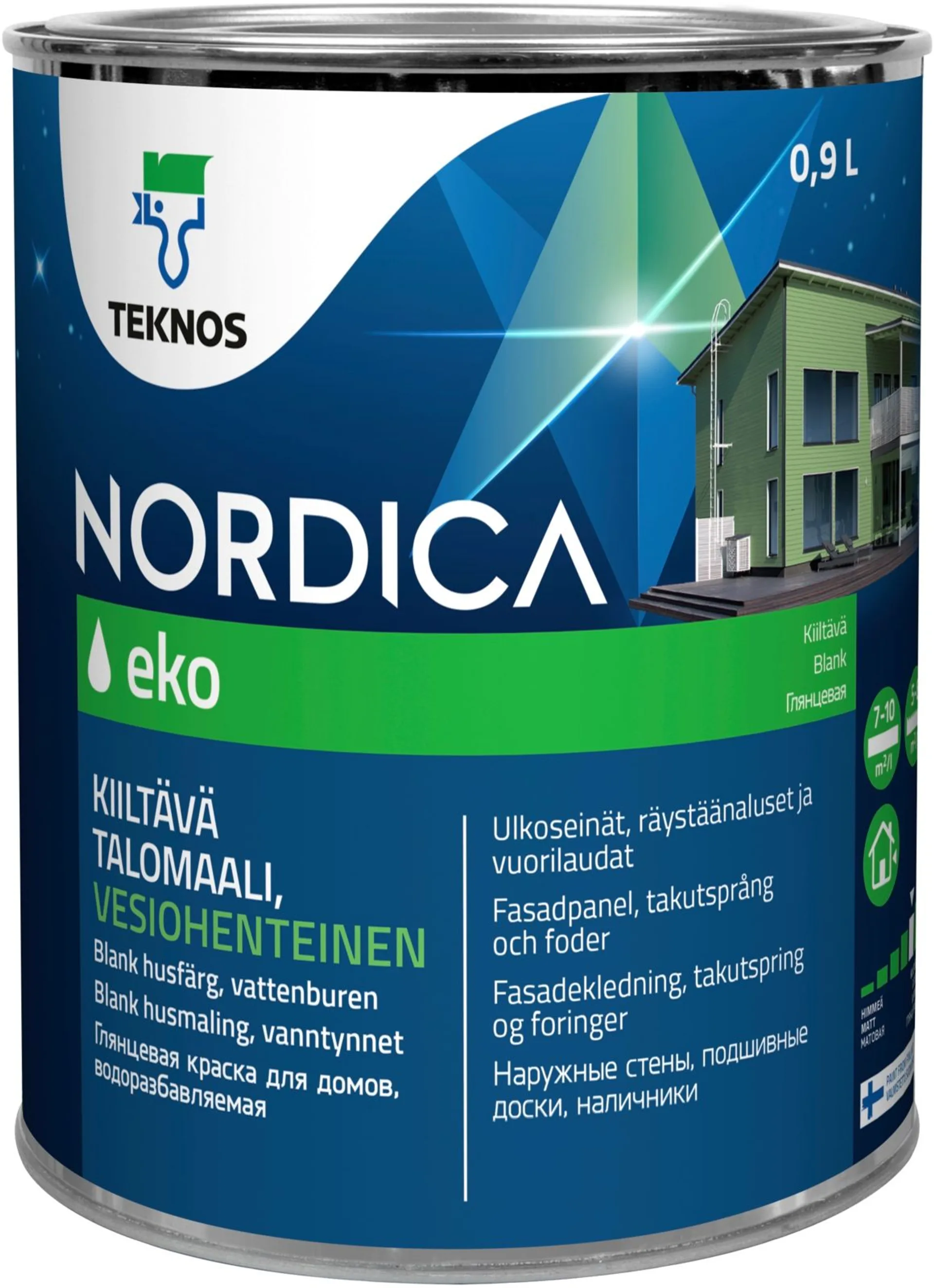 Teknos talomaali Nordica Eko 0,9 l PM1 valkoinen sävytettävissä kiiltävä