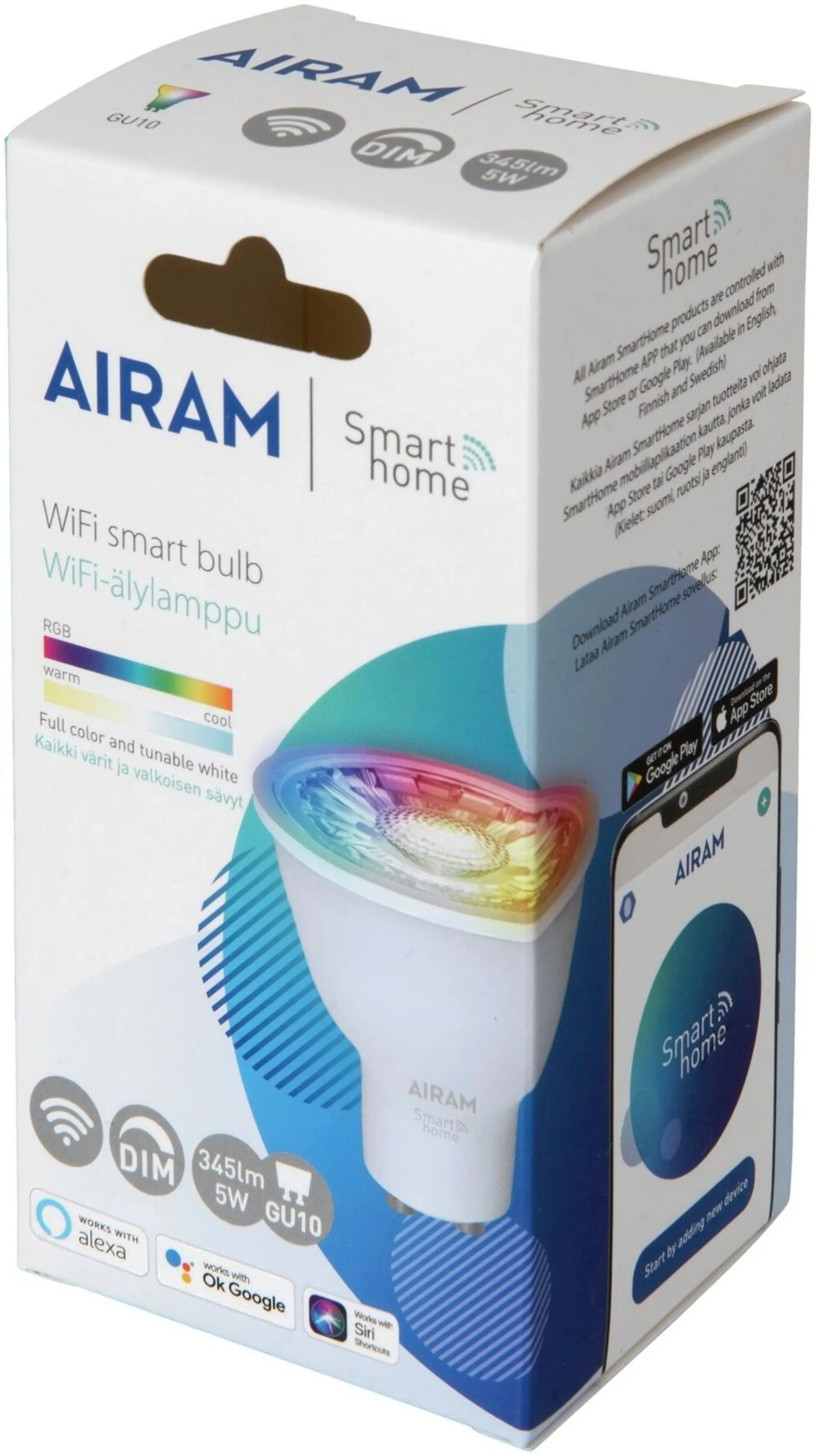 Airam Smart PAR16 5W opaali GU10 400lm 36° RGB/TW 2700-6500K - 2