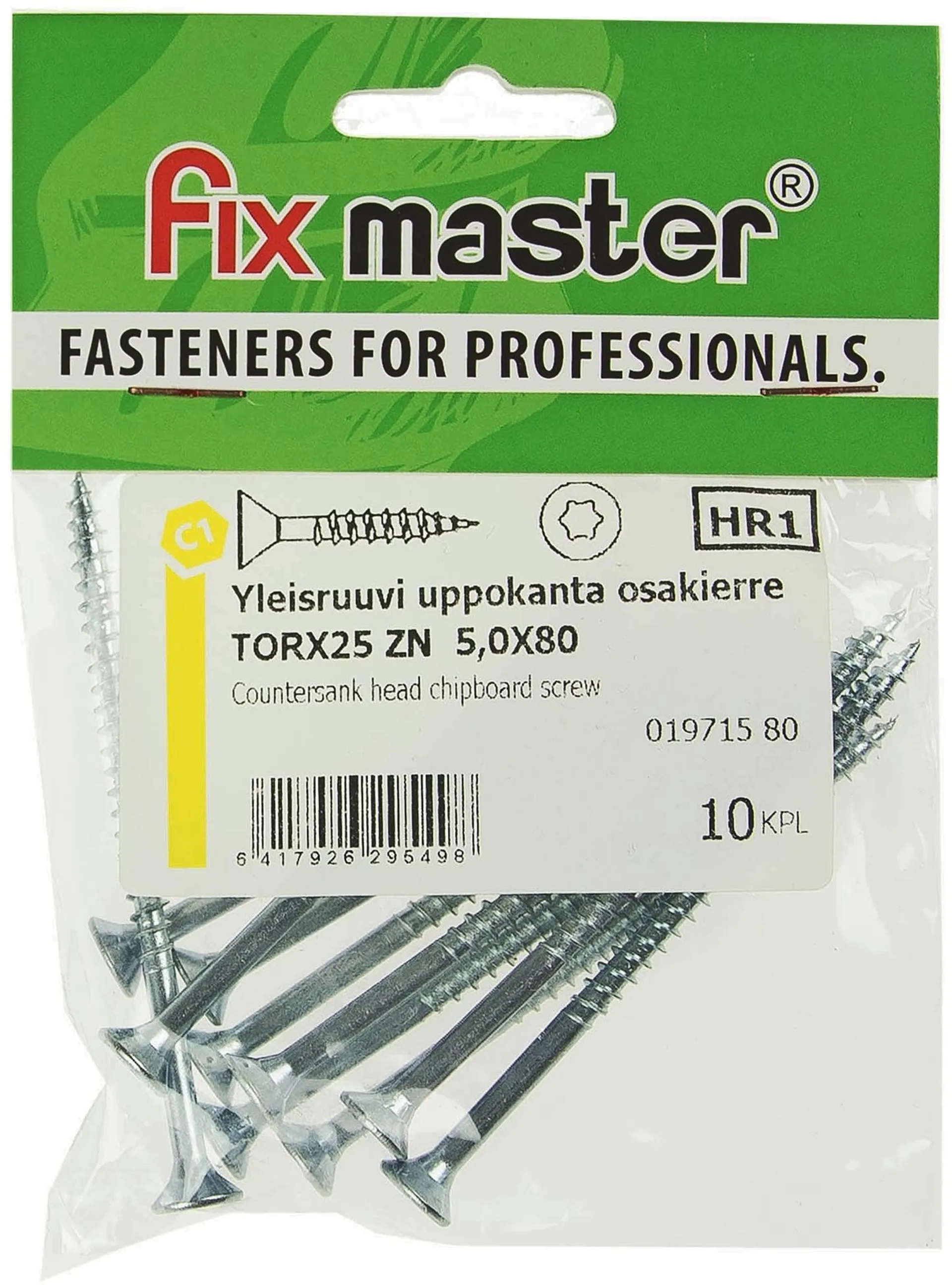 Fix Master yleisruuvi uppokanta osakierre 5X80 torx25 sinkitty 10kpl