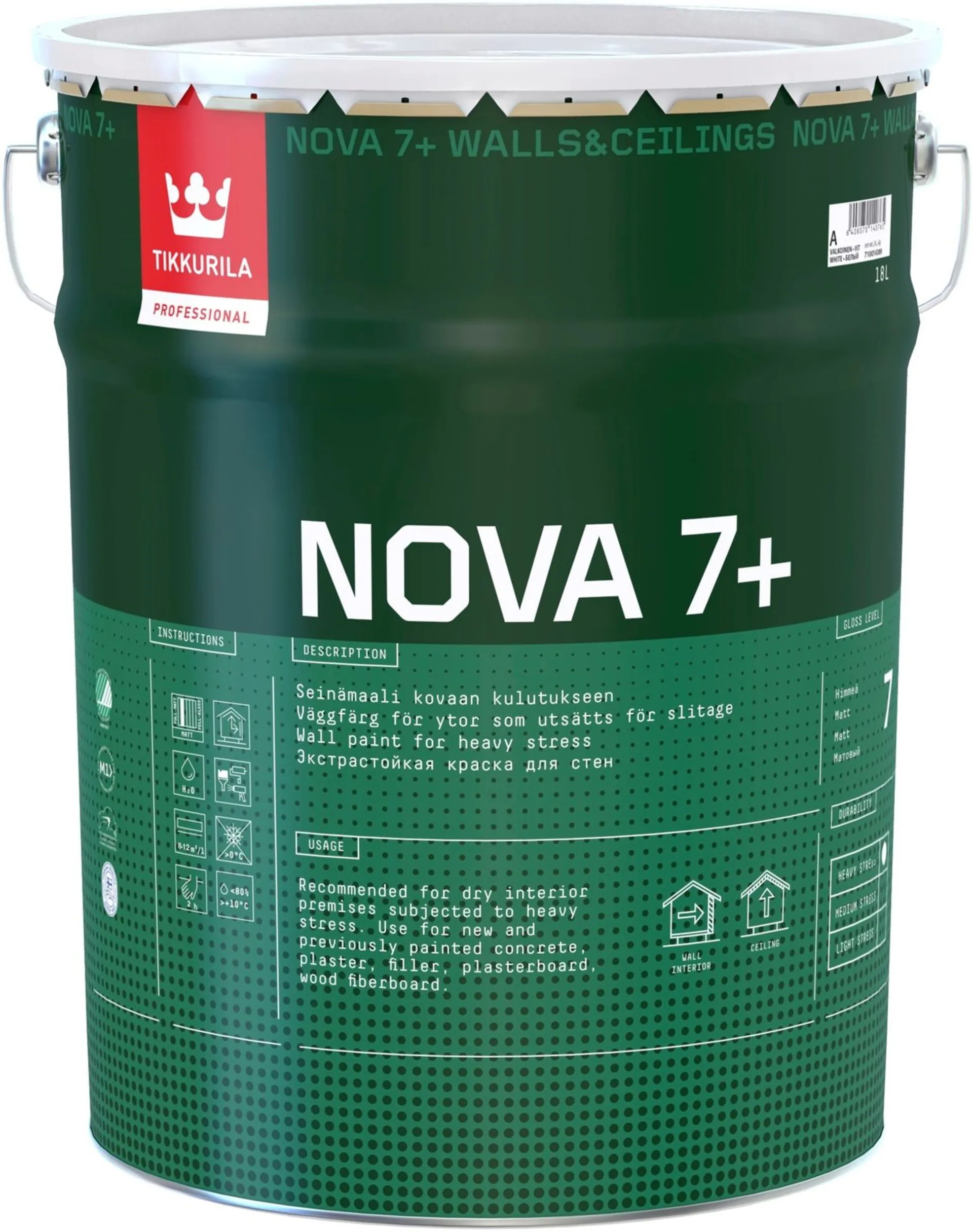 Tikkurila Nova 7+ seinämaali 18l A valkoinen sävytettävissä