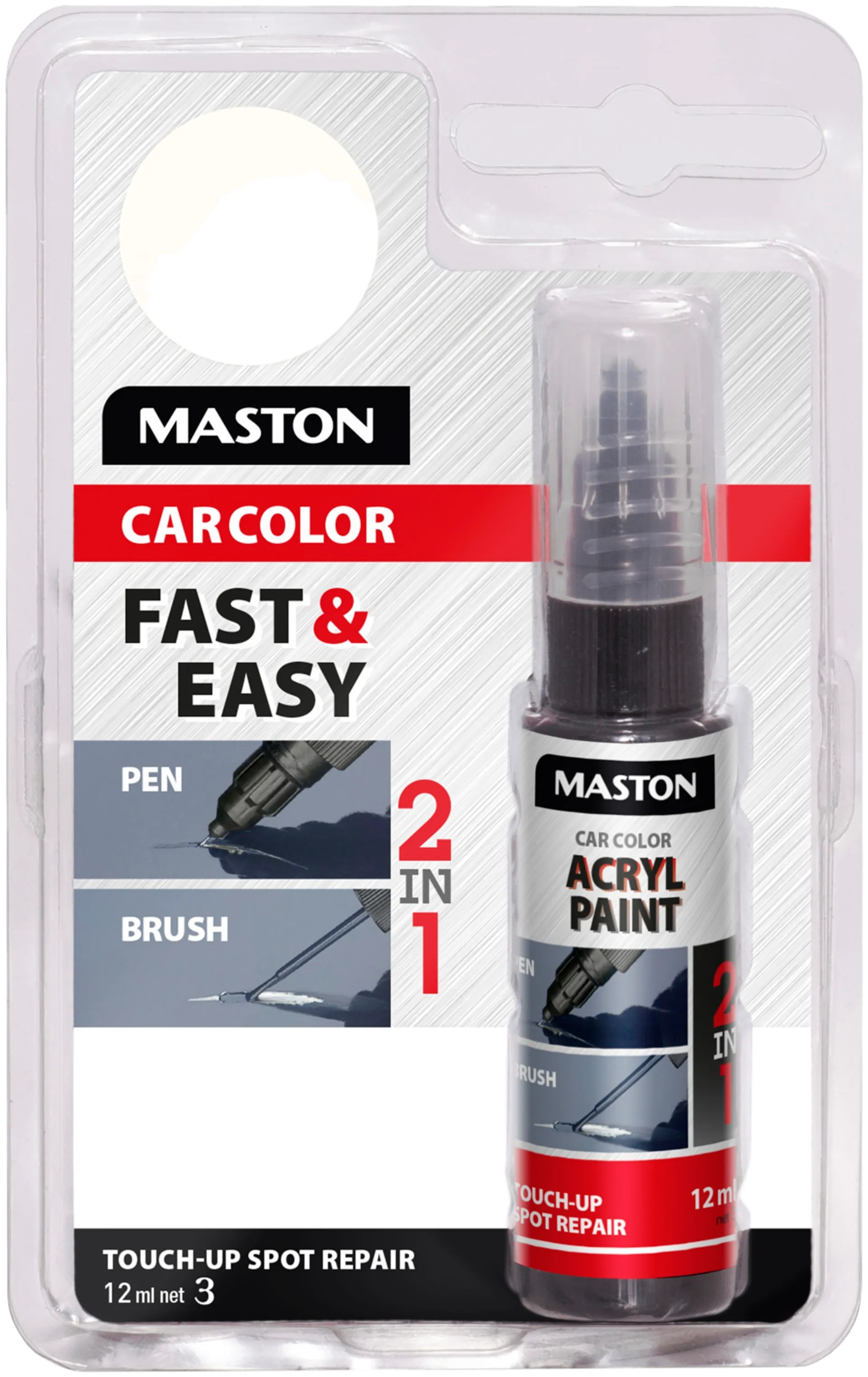 Maston CarColor akryylimaali korjauskynä Touch-Up valkoinen 12ml 1015