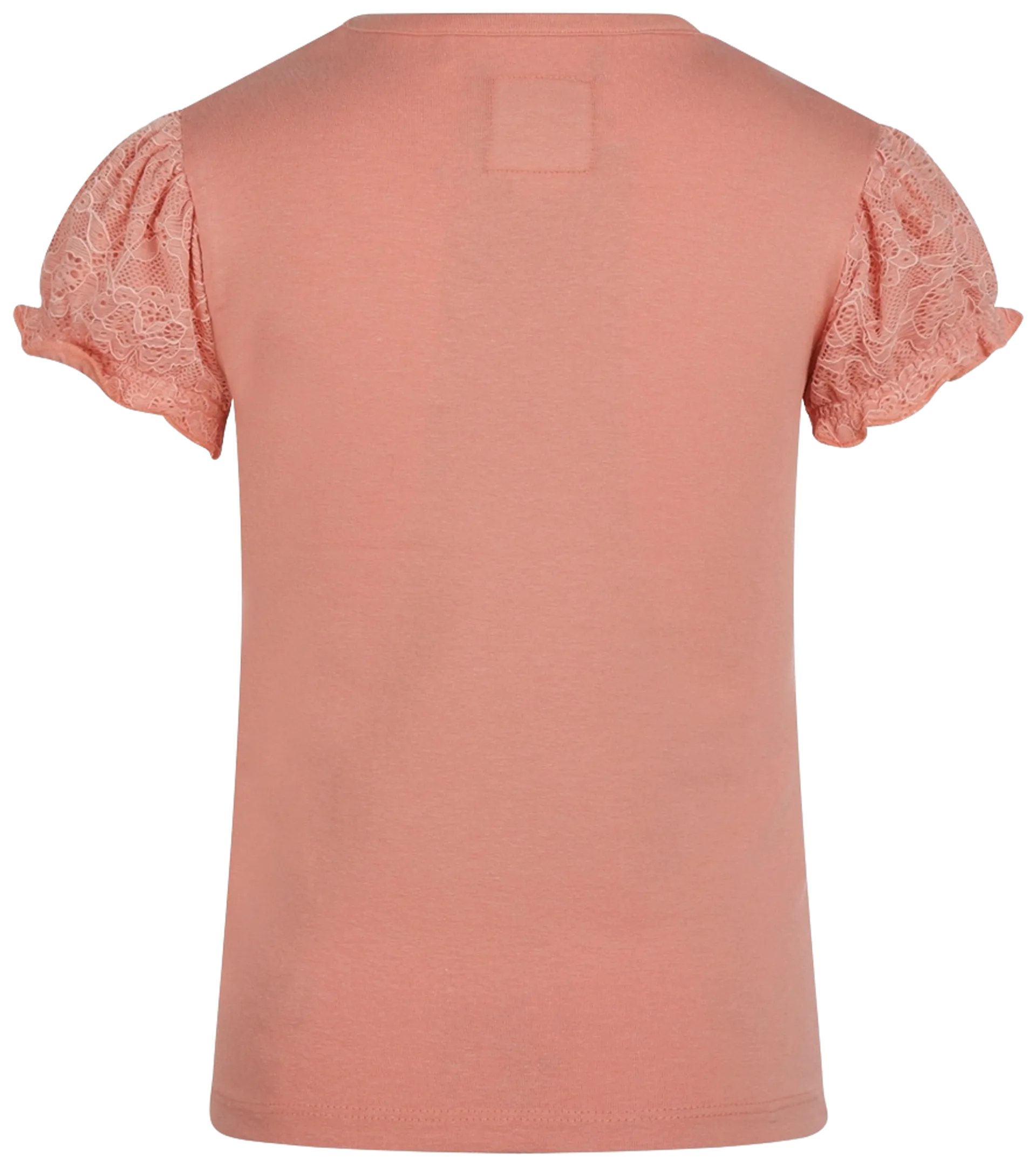 Kokonoko lasten t-paita, jossa pitsikoristeet ja puhvihihat R50984 - Coral pink - 2