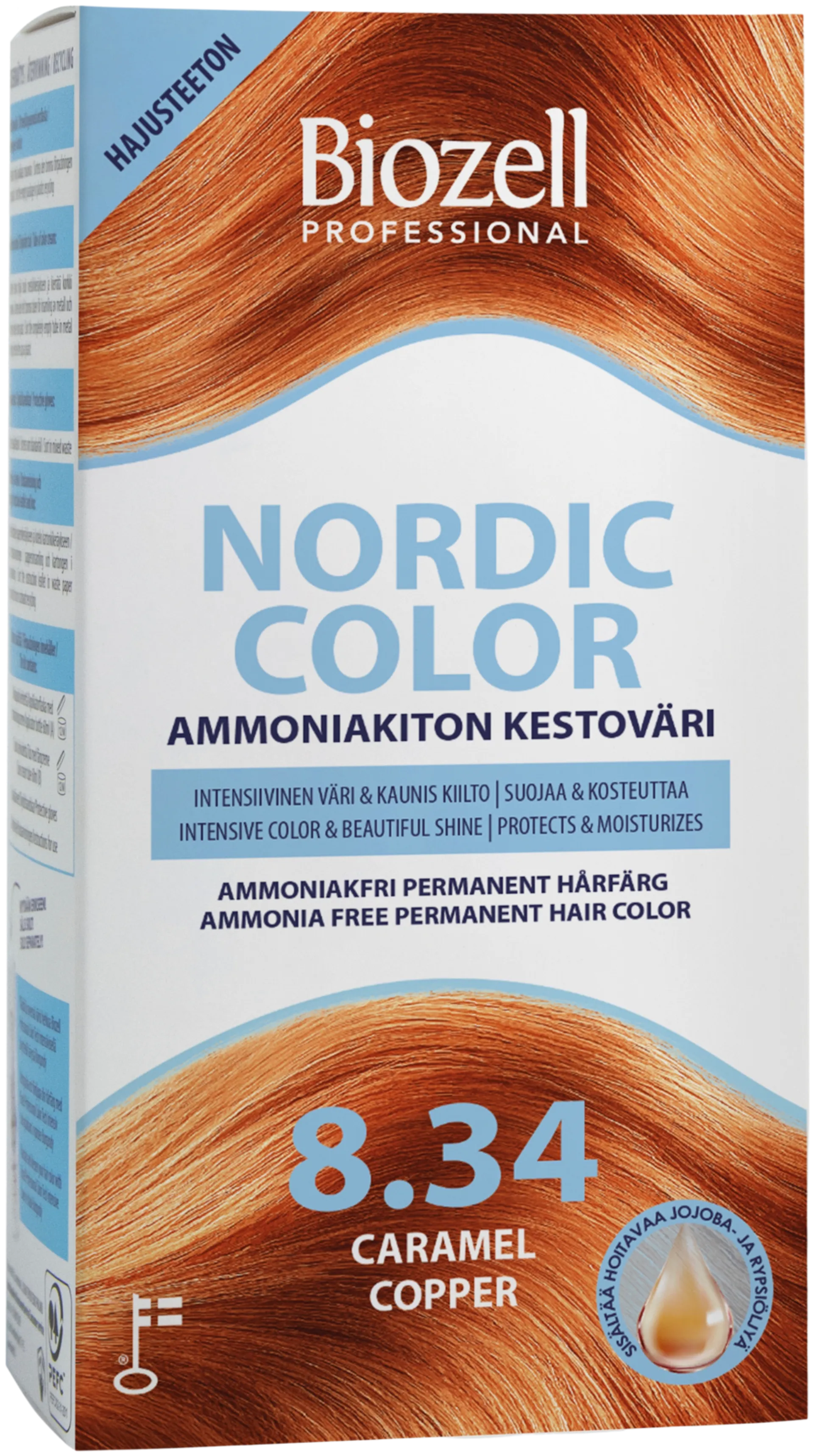 Biozell Professional Nordic Color ammoniakiton kestoväri Caramel Copper 8.34 2x60ml