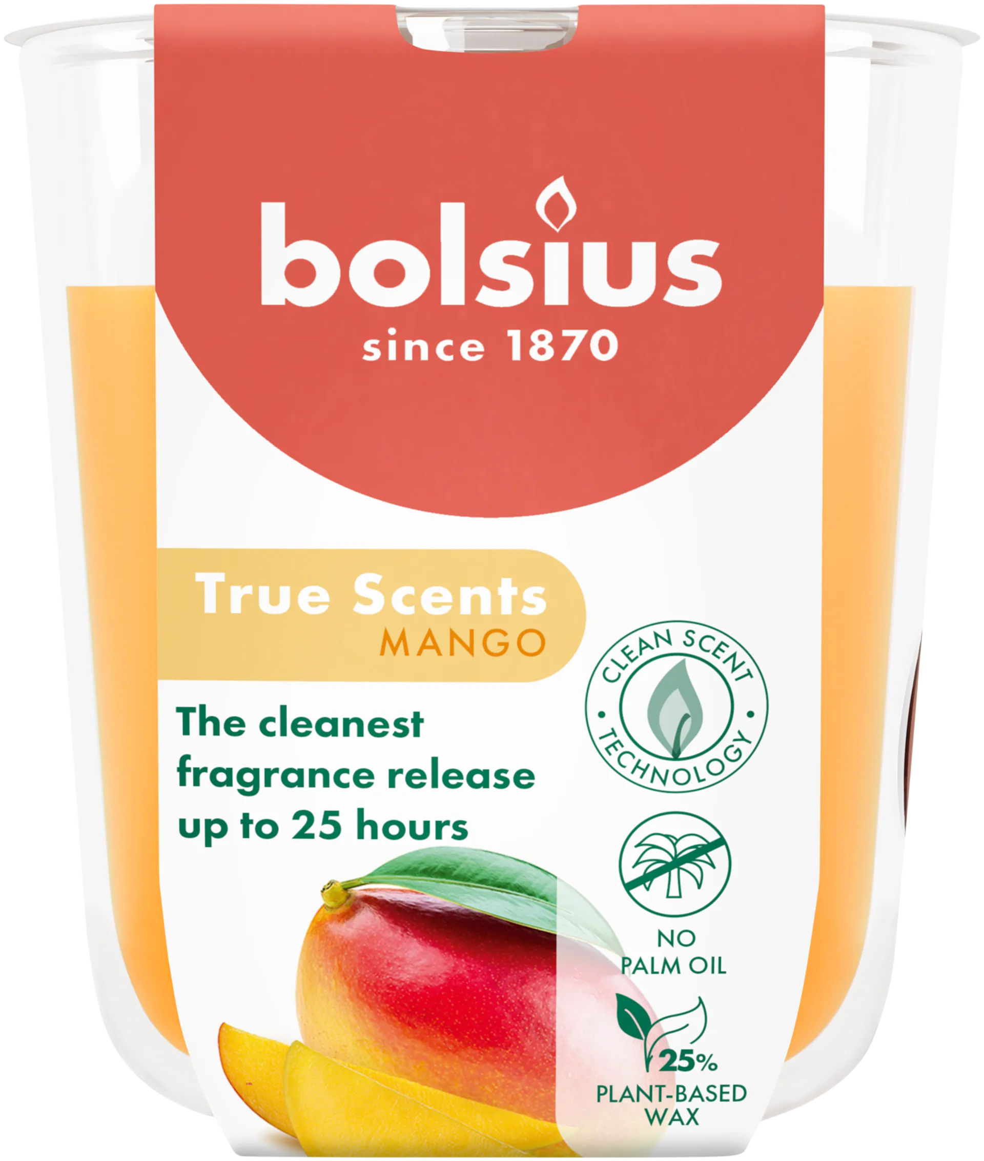 Bolsius True Scents – tuoksukynttilä lasissa – Mango – oranssi – pieni