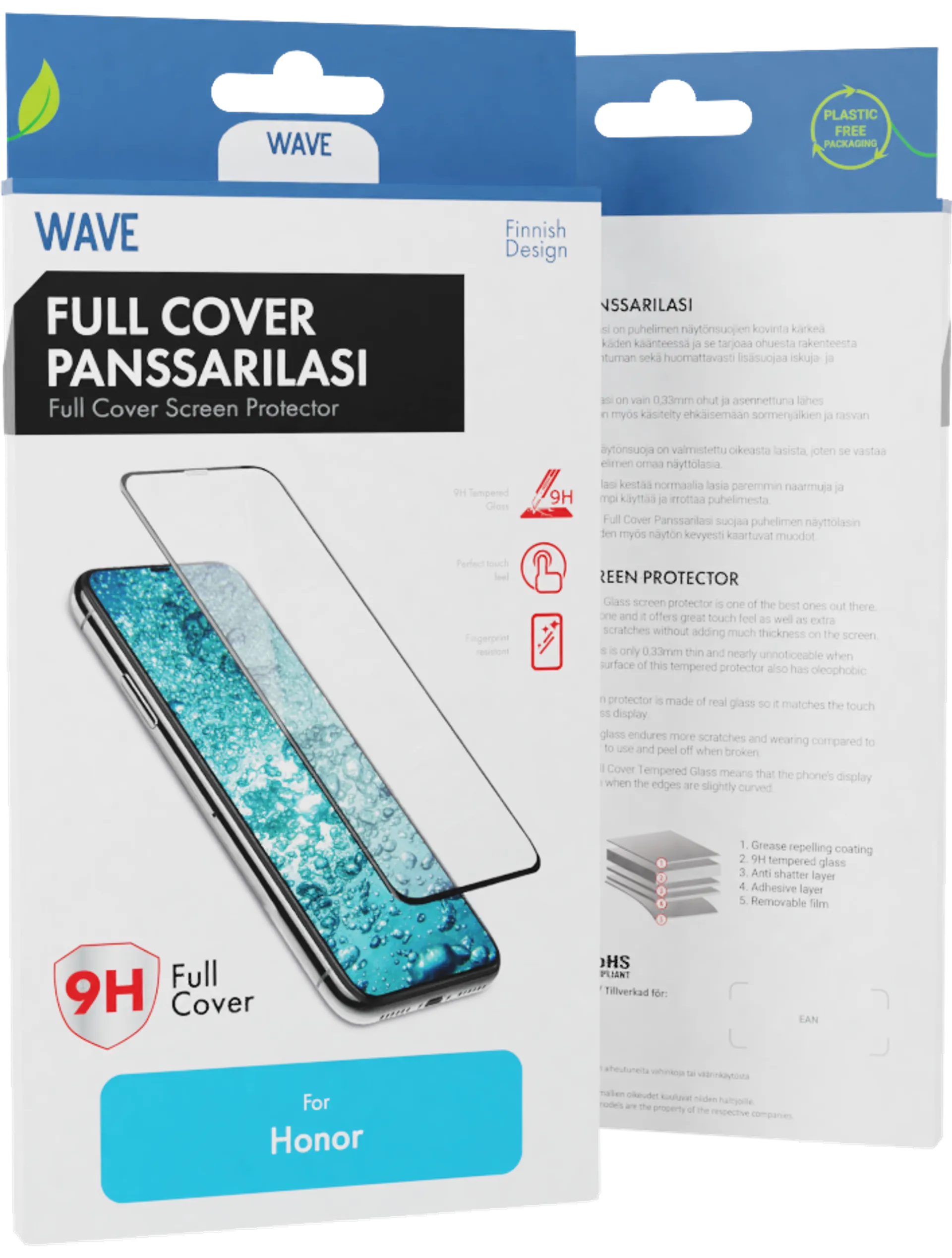 Wave Full Cover Panssarilasi, Honor X6a, Musta Kehys