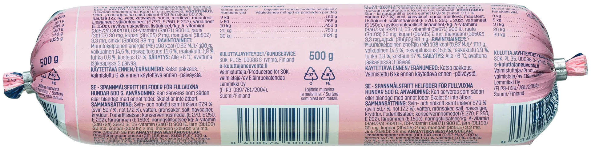 Kotimaista Koiran lihamureke täysravinto 500 g - 2