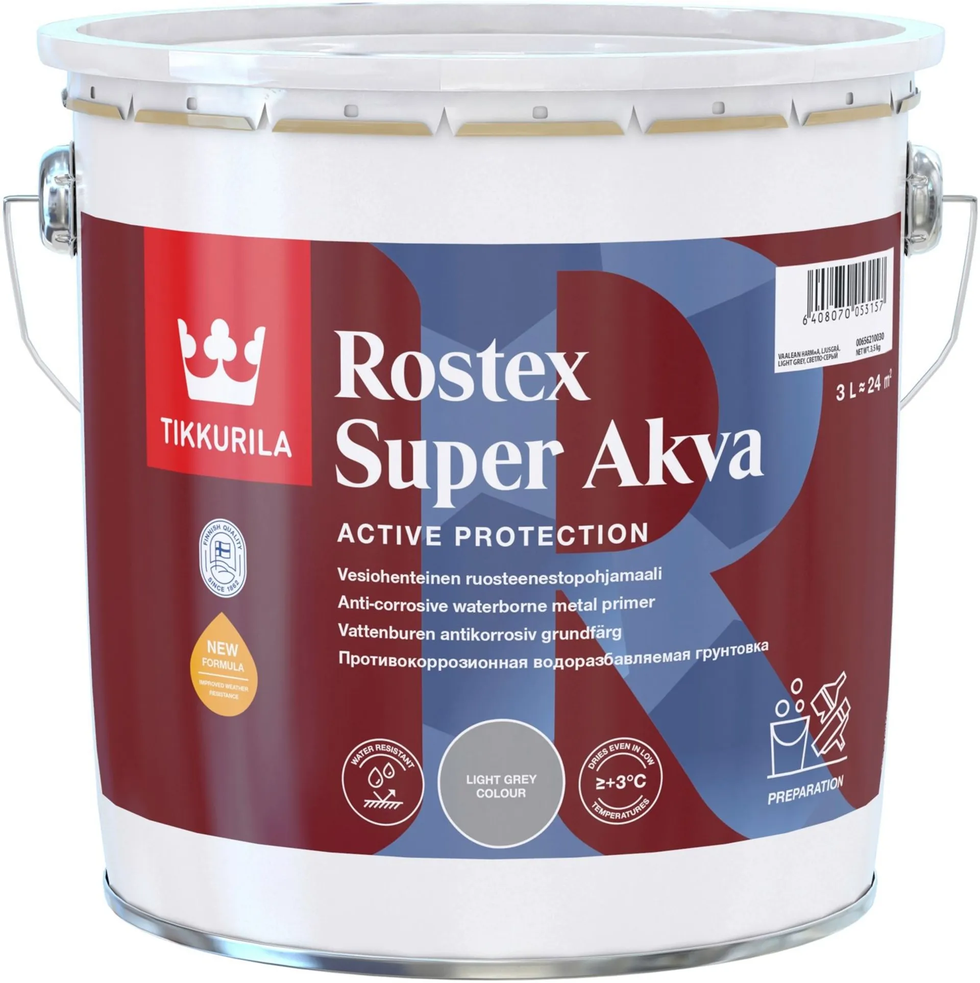 Tikkurila Rostex Super Akva ruosteenestopohjamaali 3l vaaleanharmaa himmeä