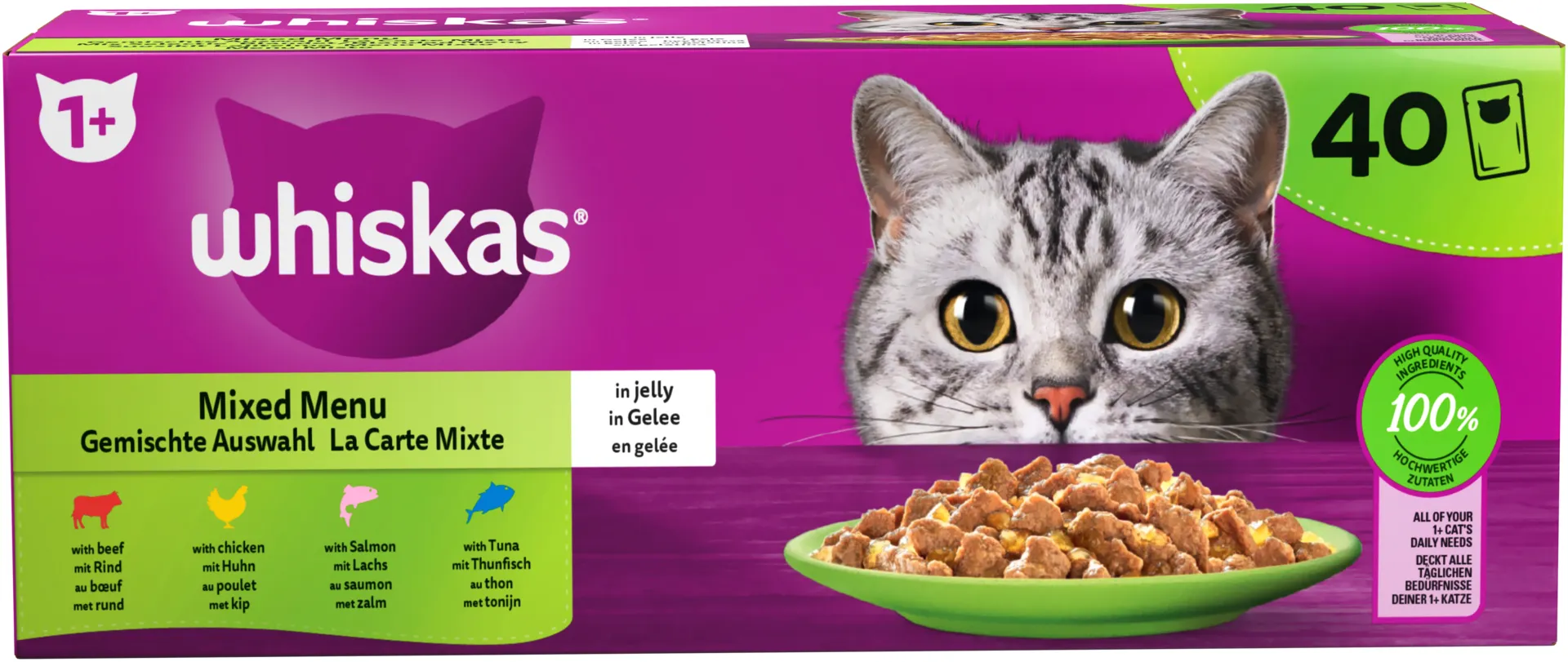 Whiskas 1+ Suosikit Lajitelma hyytelössä (40 x 85 g)