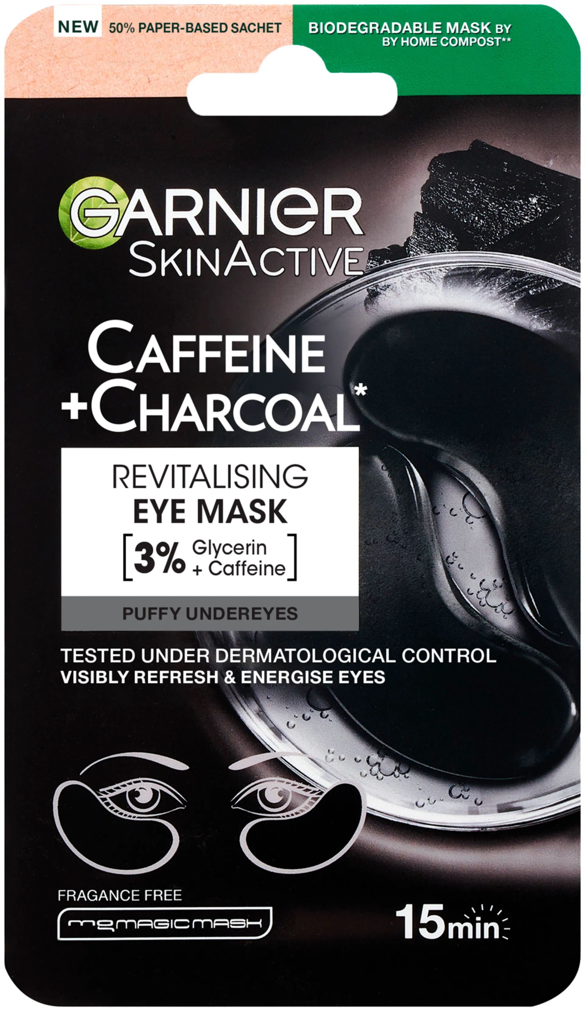 Garnier SkinActive Caffeine + Charcoal Depuffinig silmänalusnaamio väsyneelle iholle 5g - 1