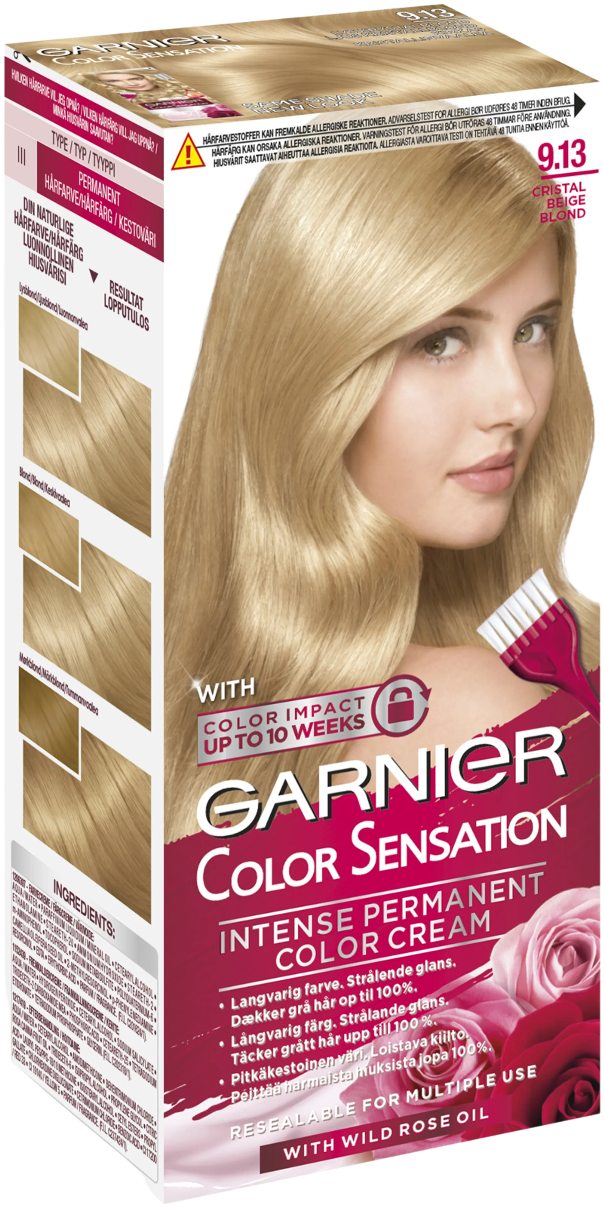 Garnier Color Sensation 9.13 Cristal Beige Blond Kirkas kristallinvaalea kestoväri 1 kpl - 2