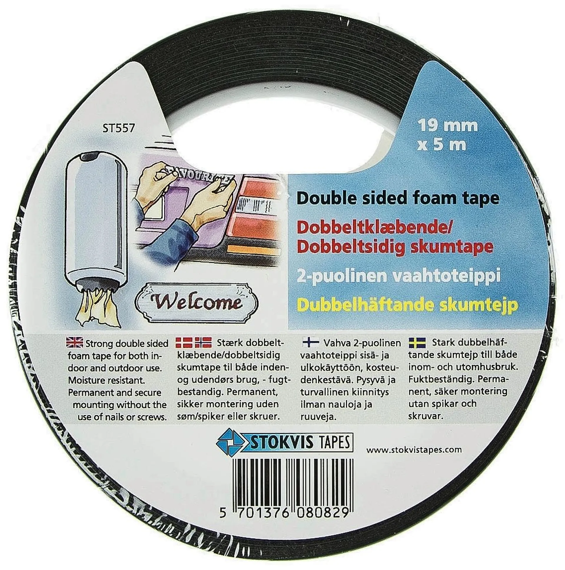 Stokvis Tapes kiinnitysteippi UV ulos 2-puoleinen 19mm x 5m