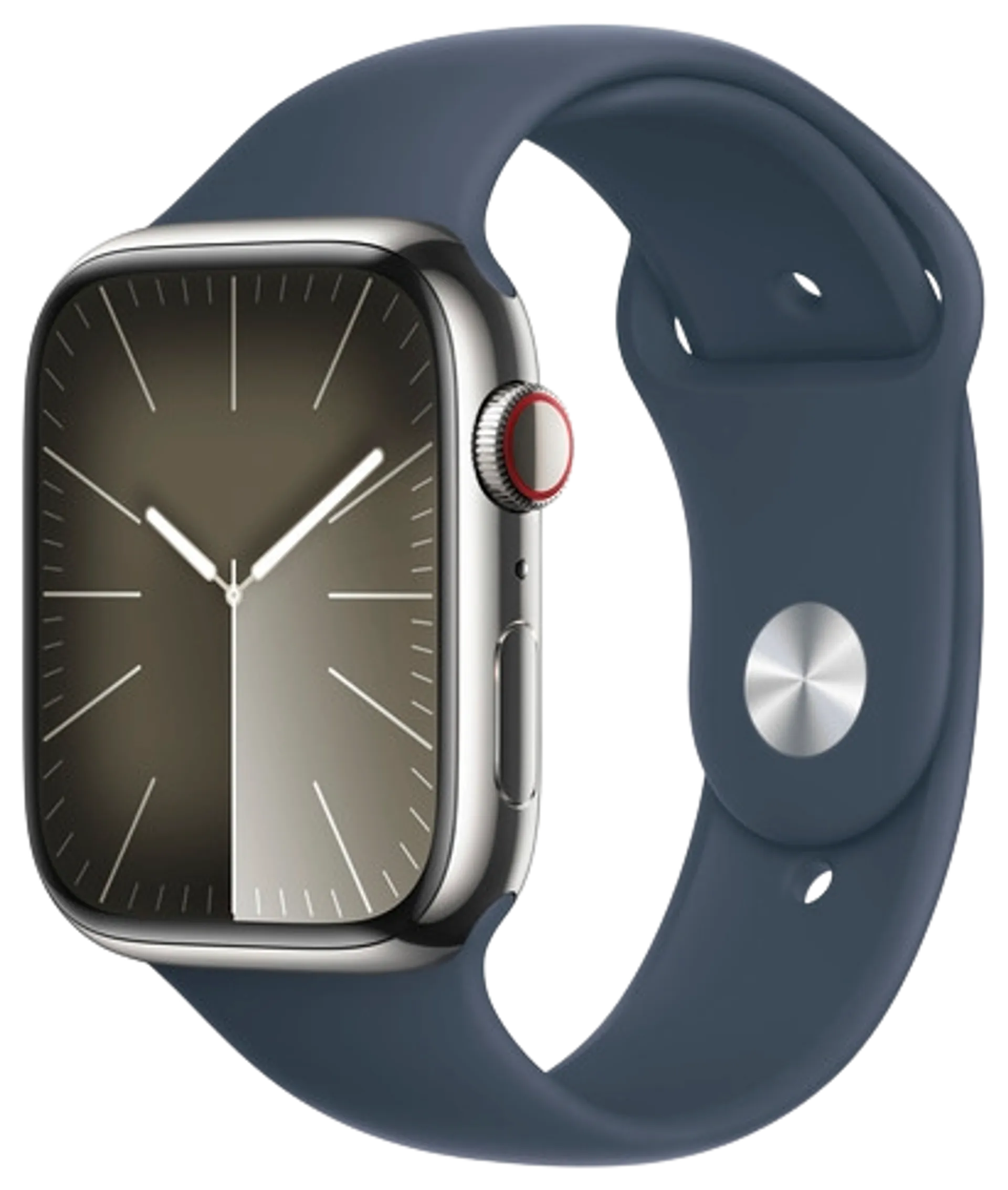Apple watch Series 9 GPS 45mm Hopeinen alumiinikotelo Myrskynsininen urheiluranneke - M/L MR9E3KS/A