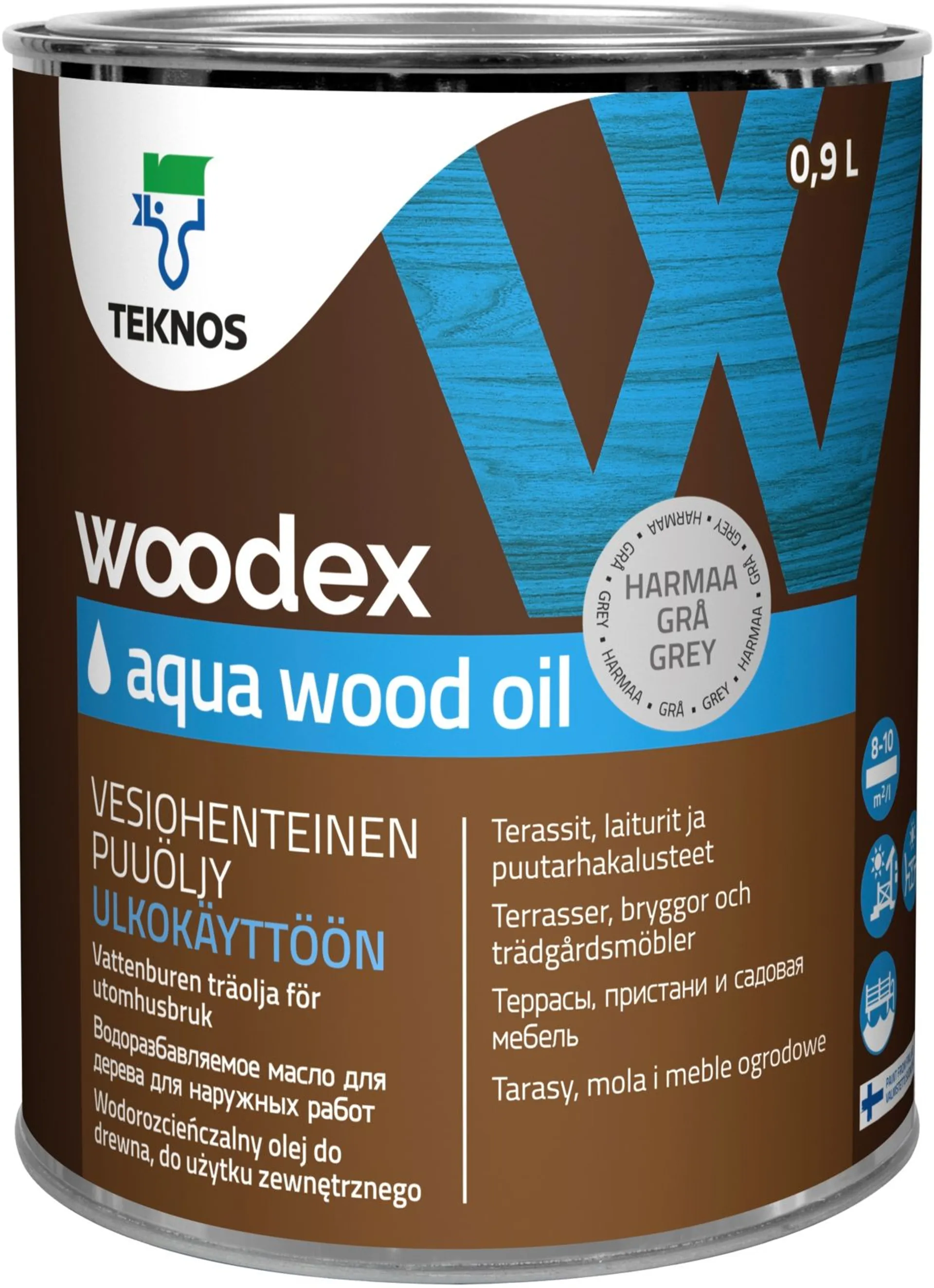 Teknos puuöljy Woodex Aqua Wood Oil 0,9 l harmaa