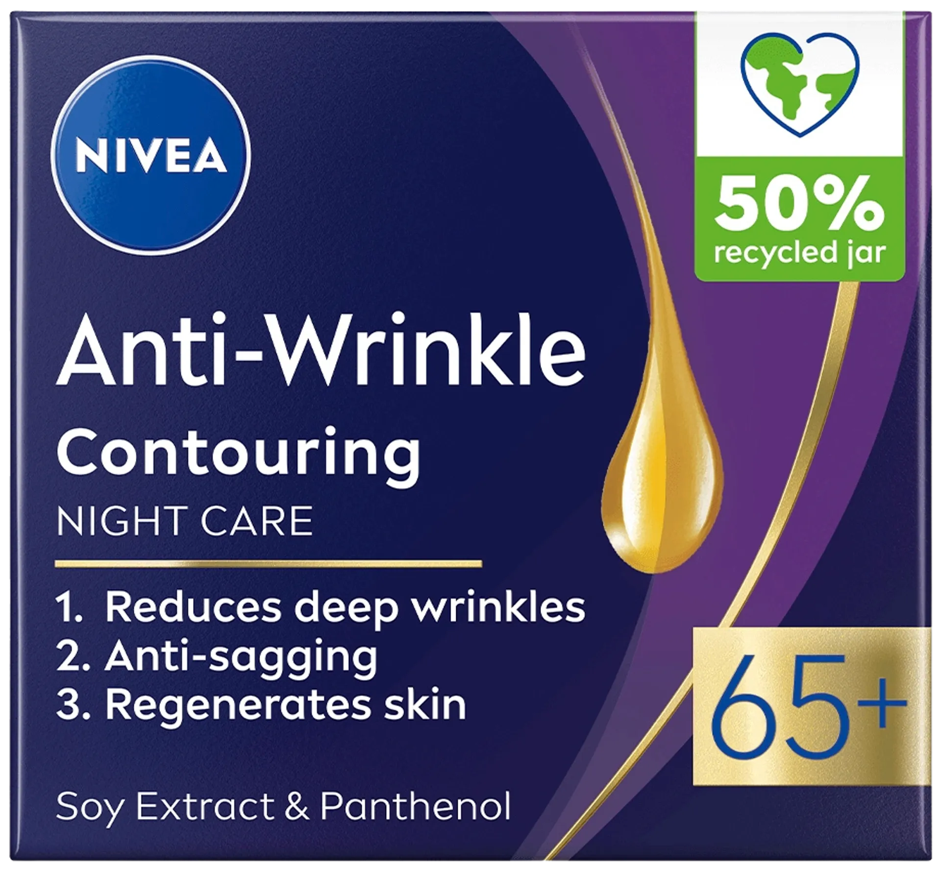 NIVEA 50ml Anti-Wrinkle Contouring Night Cream 65+ -yövoide - 1