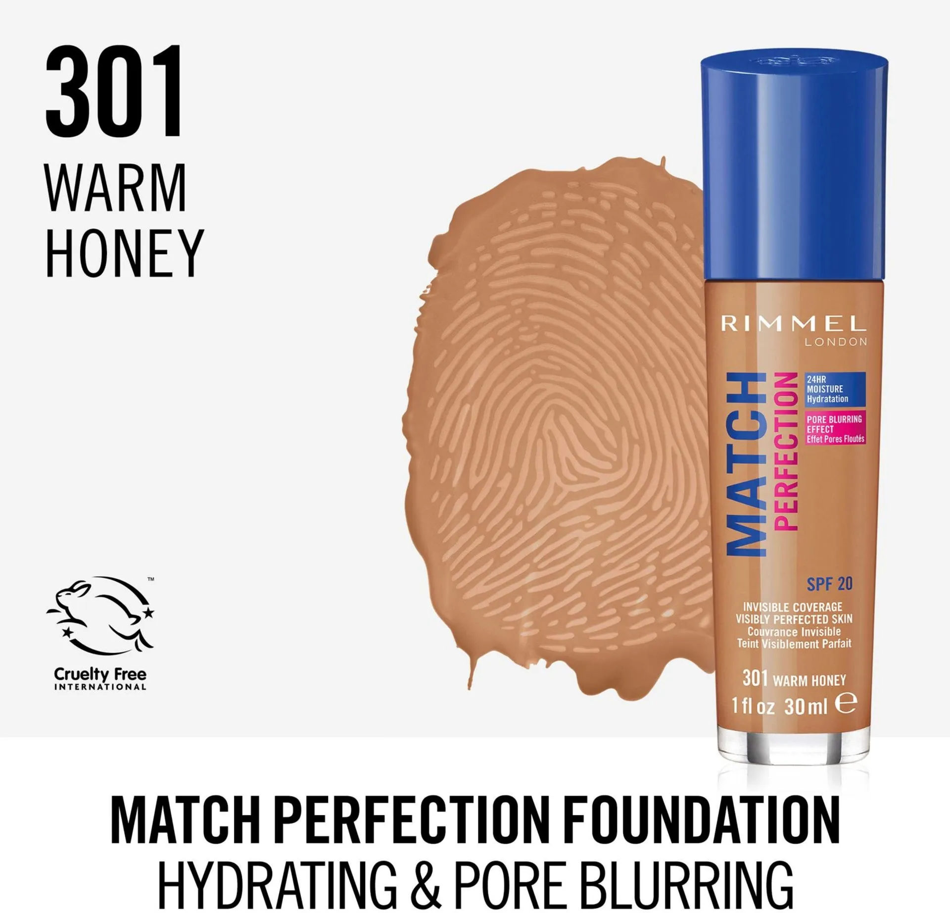 Rimmel 30ml Match Perfection SPF 20 301 Warm Honey meikkivoide - 4