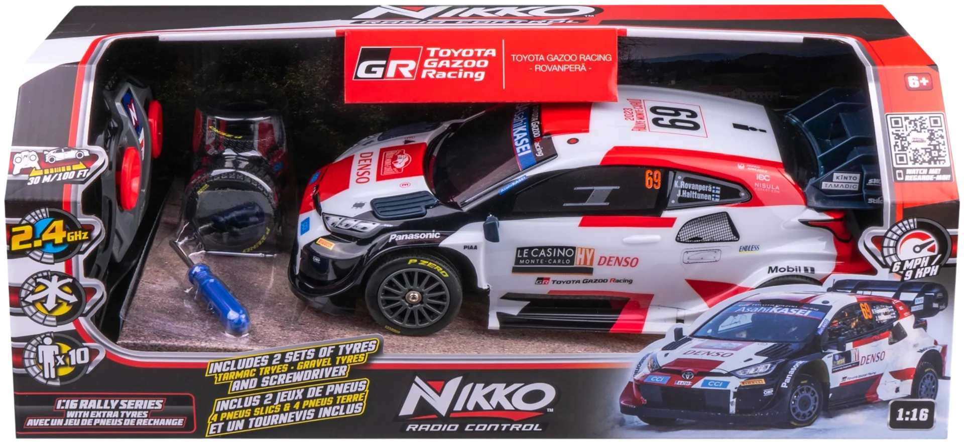 NIKKO 28 cm Toyota Gazoo Rovanperä RC-ralliauto lisärenkailla 28 cm - 2