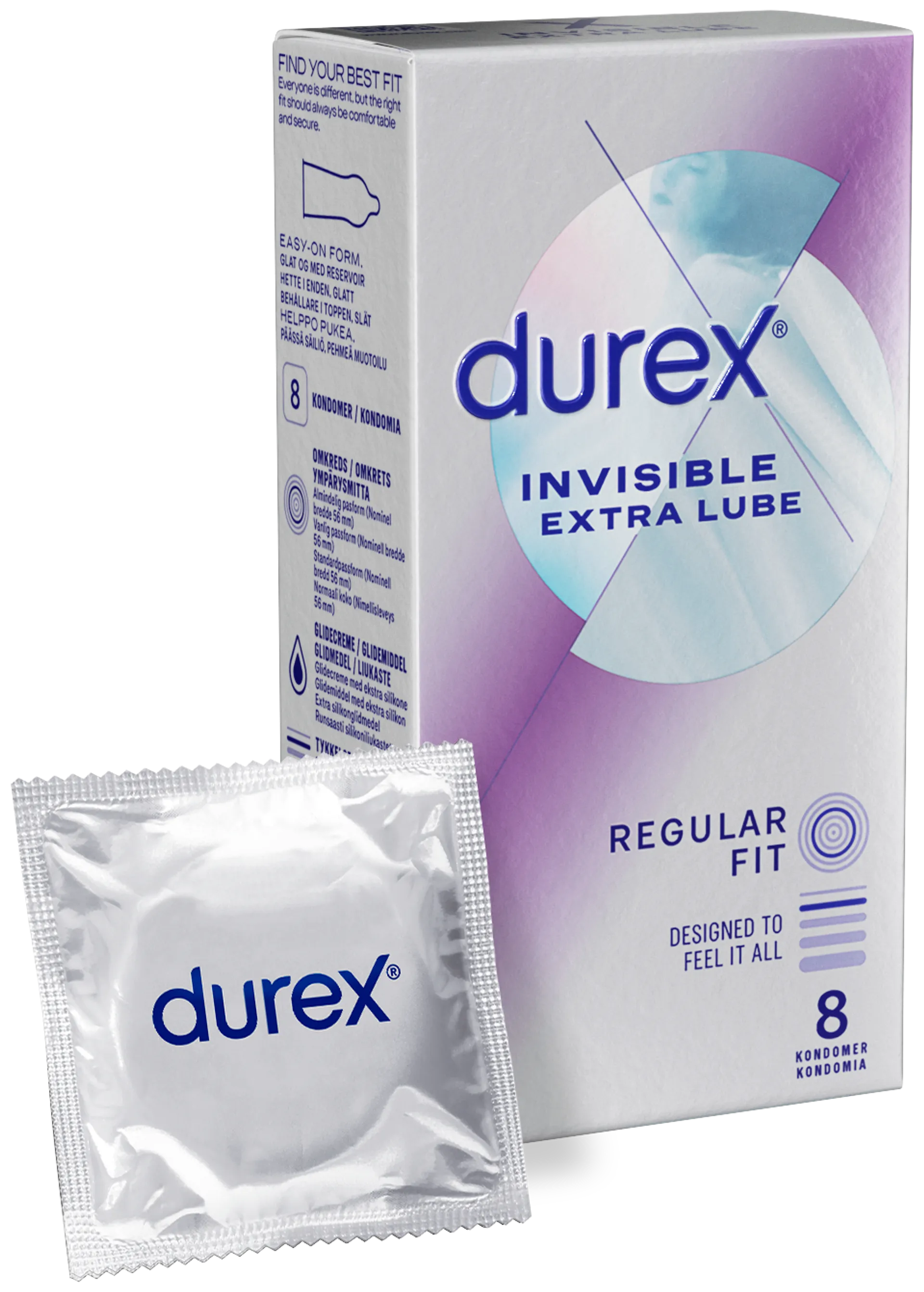 Durex Invisible Extra Lube Regular Fit Kondomi 8kpl