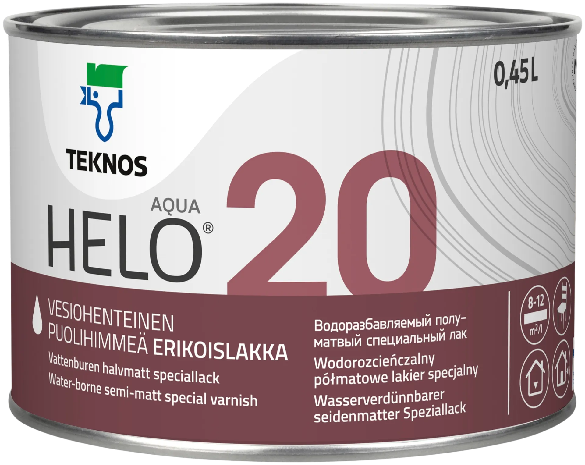 Teknos erikoislakka Helo Aqua 20 0,45 l väritön sävytettävissä puolihimmeä