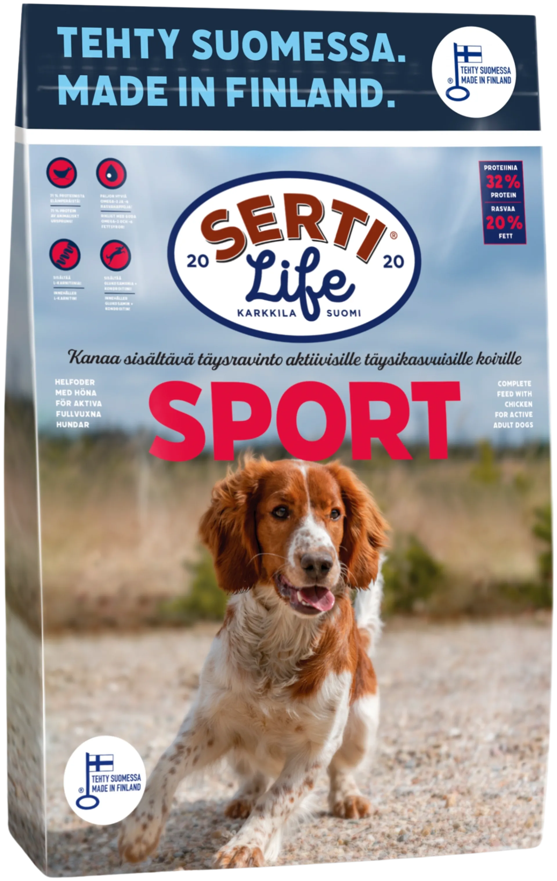 KOTIMAINEN SertiLife Sport, täysravinto aikuisille koirille 4 kg