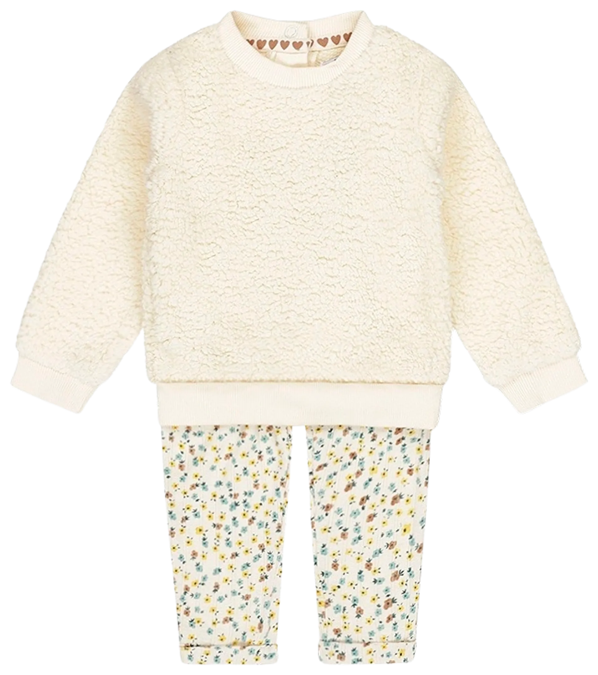 Dirkje vauvojen 2-osainen setti, johon kuuluu pehmeä pörröinen pusero ja kukkakuvioidut leggingsit Q52408 - offwhite - 1