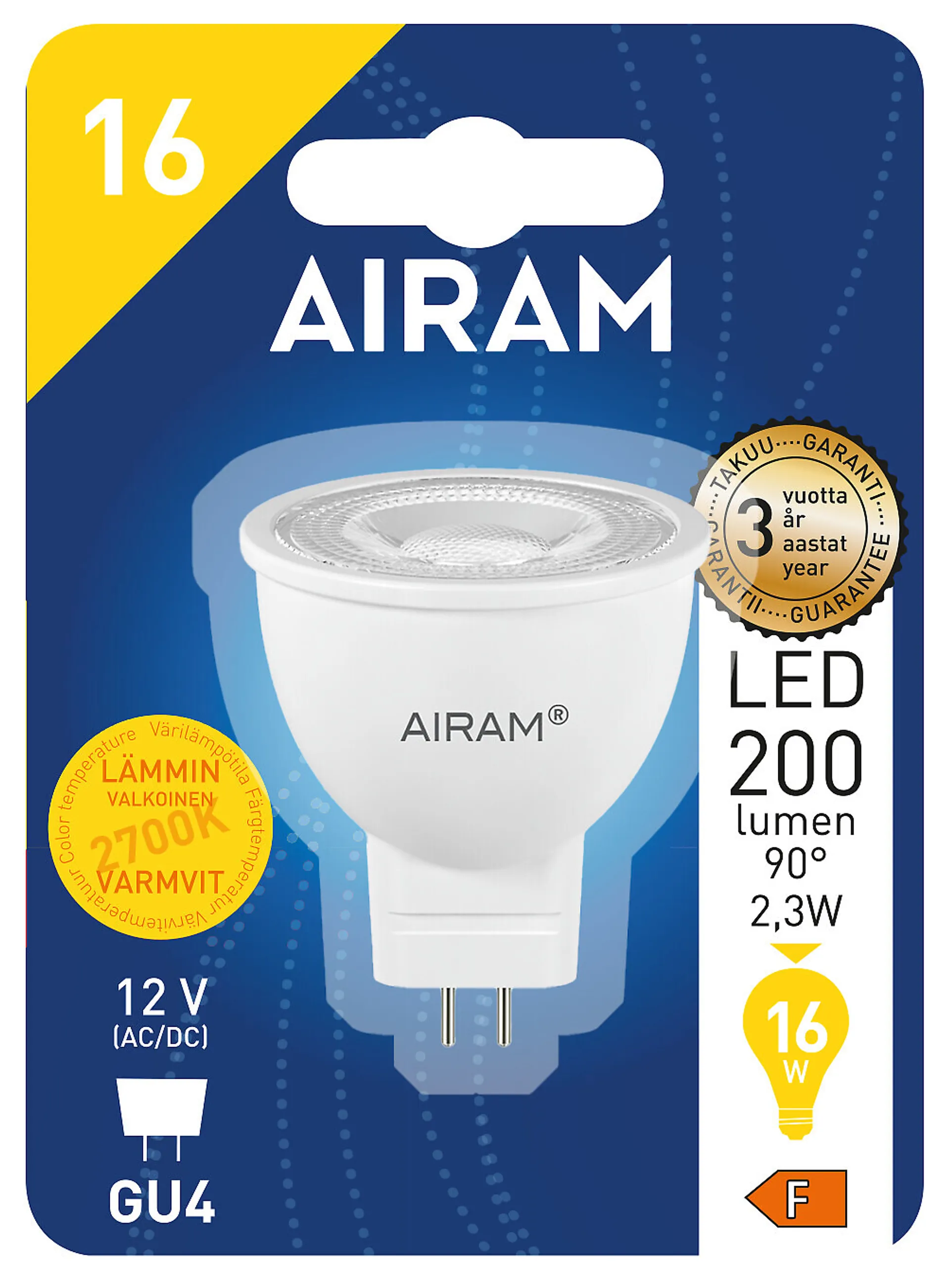 Airam LED polttimo 2,3W 12v GU4 MR11 36 ast - 2