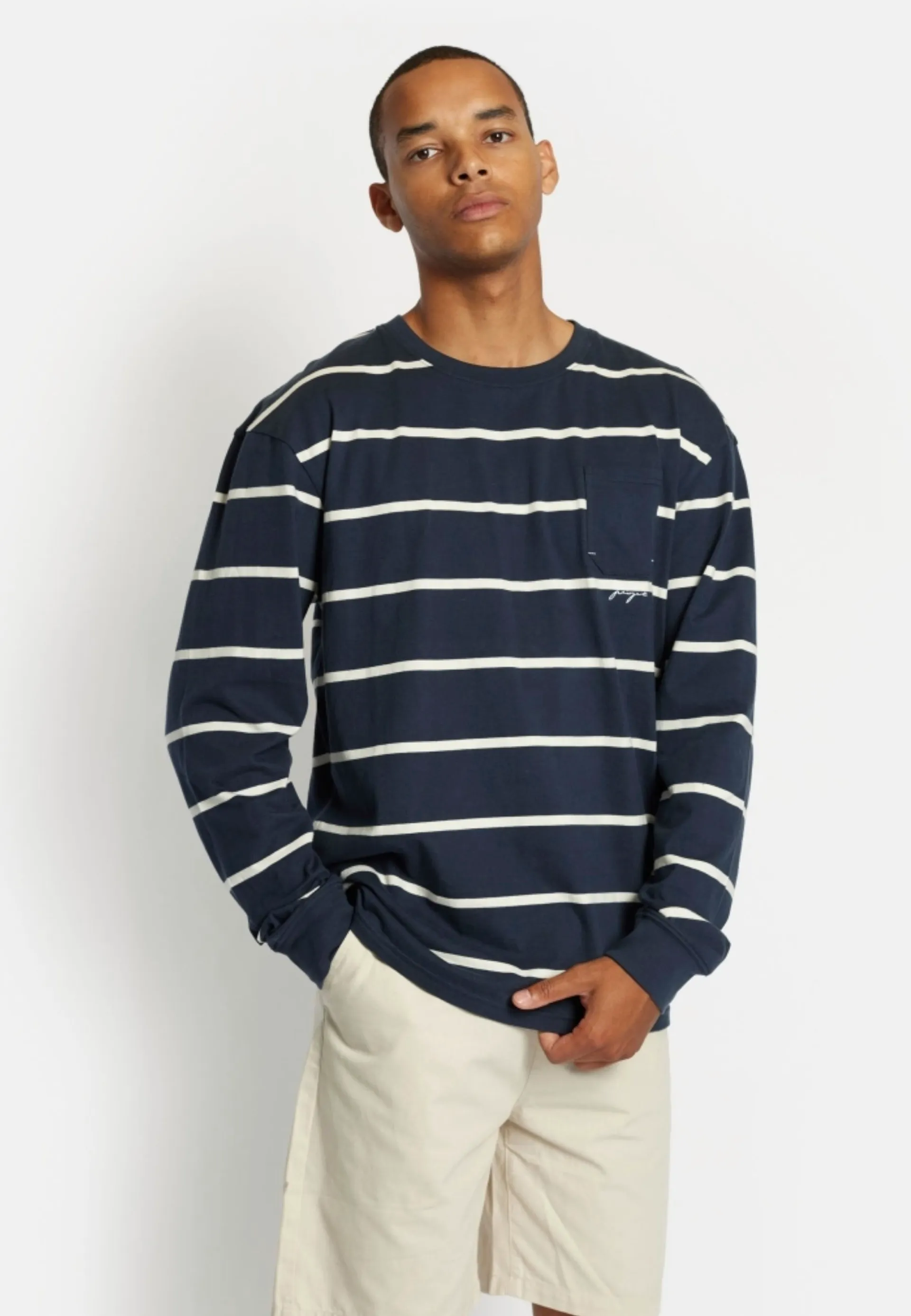 Denim Project miesten trikoopaita DPStripe Pocket - Blue stripe - 1