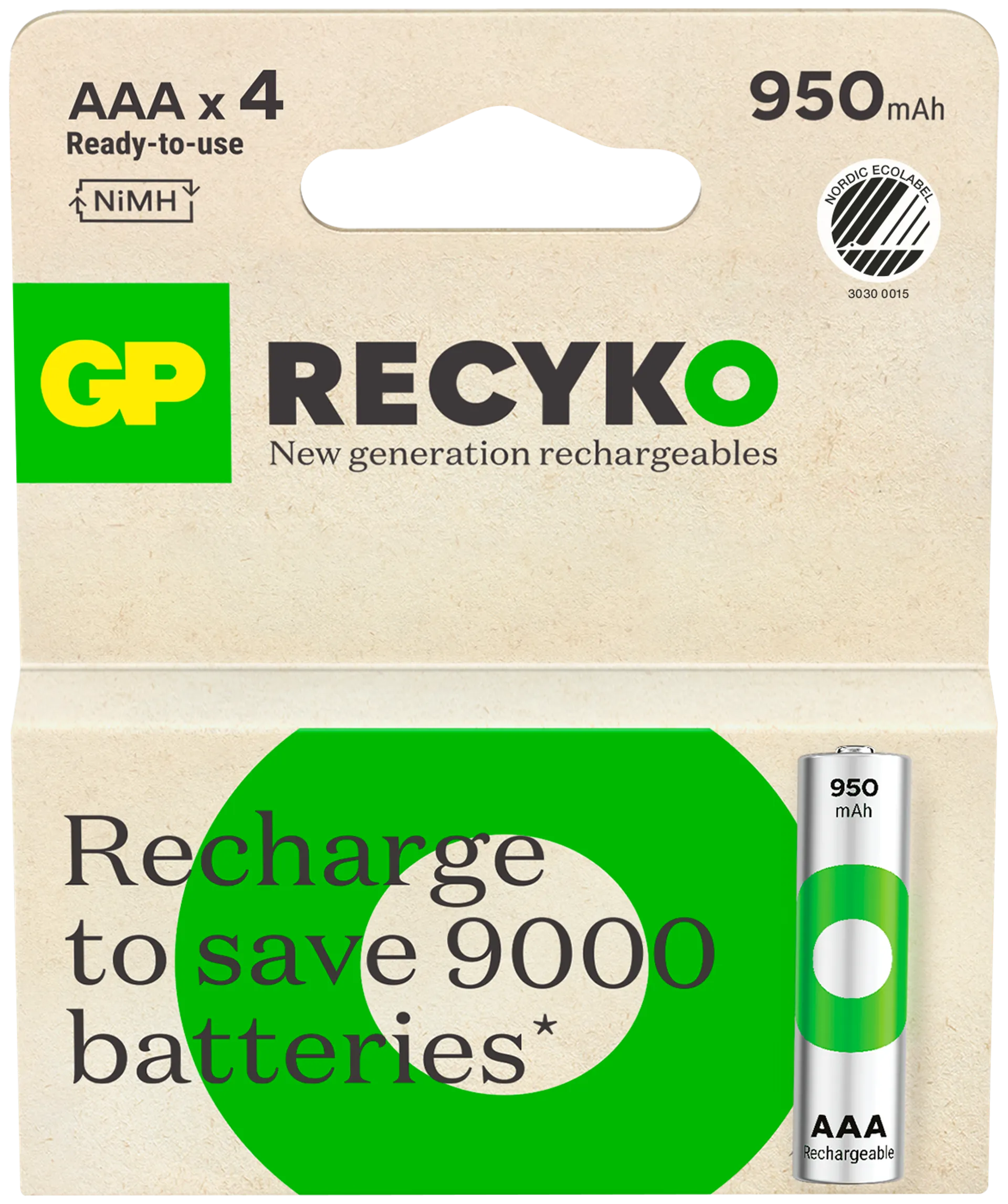 GP recyko ladattava  aaa 950mah nimh akku 4kpl