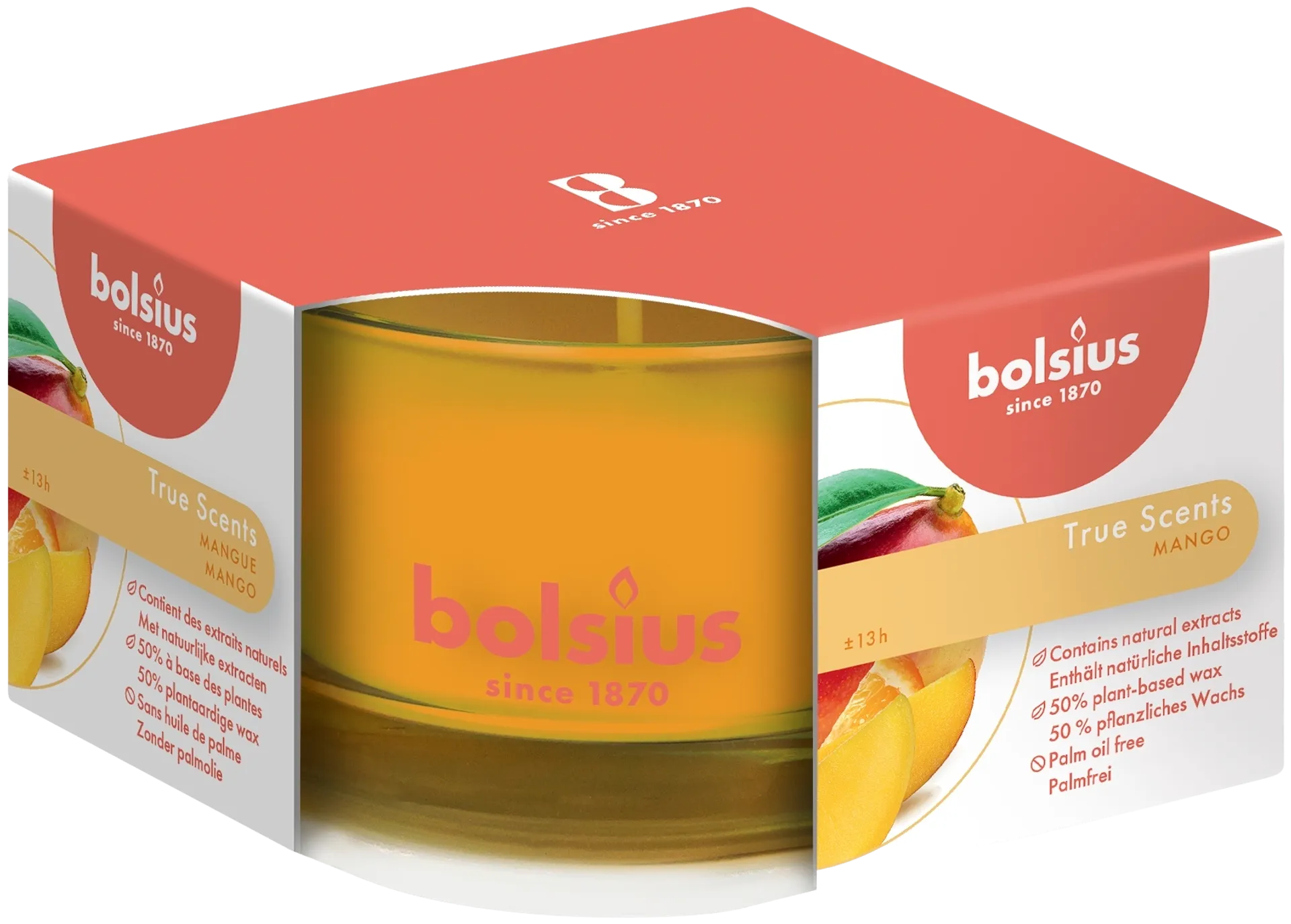 Bolsius True Scents – tuoksukynttilä lasissa – Mango – oranssi – pieni - 1