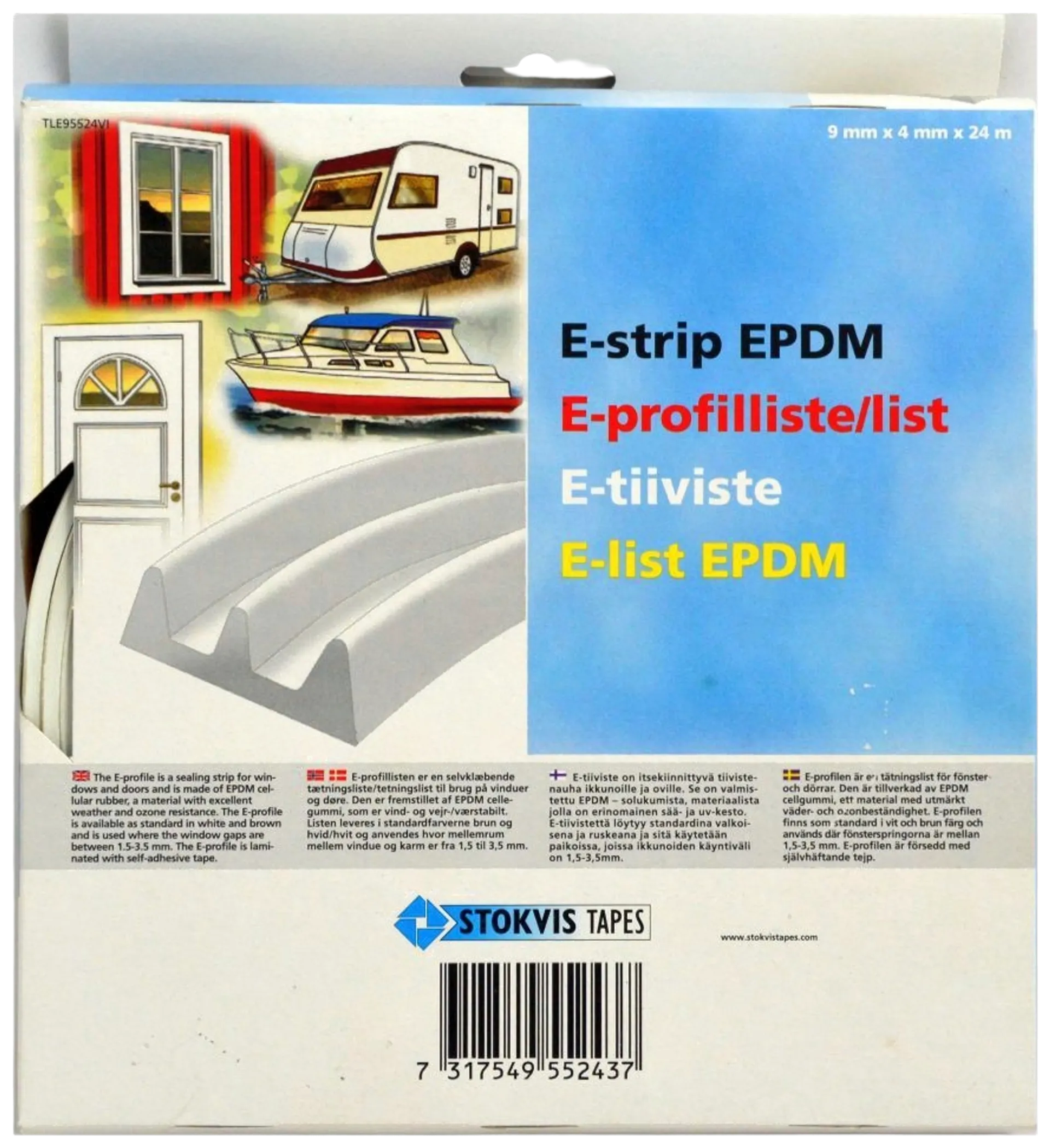 Stokvis Tapes ikkuna- ja ovitiiviste E-profiili EPDM 24m valkoinen