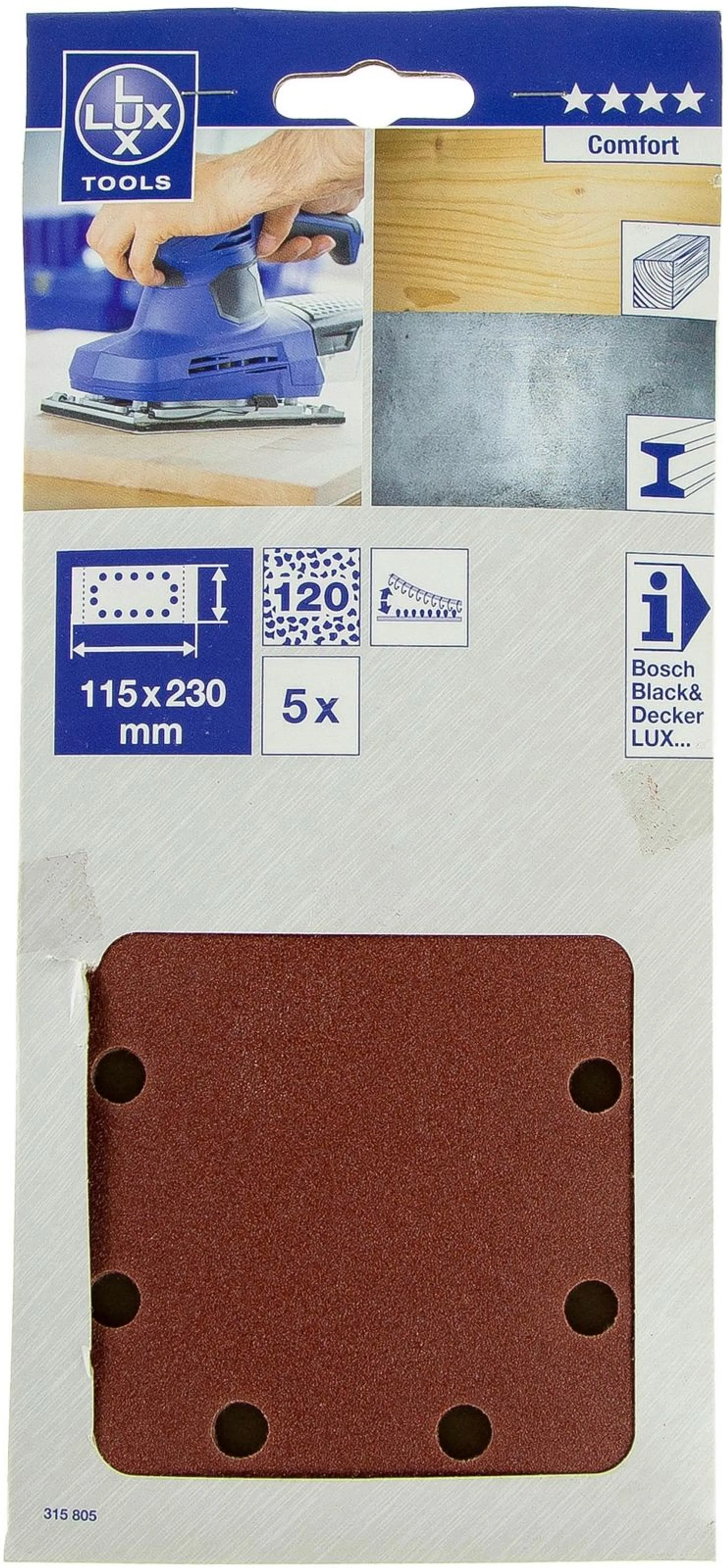 Lux hiomapaperi 115x230mm P120 5kpl