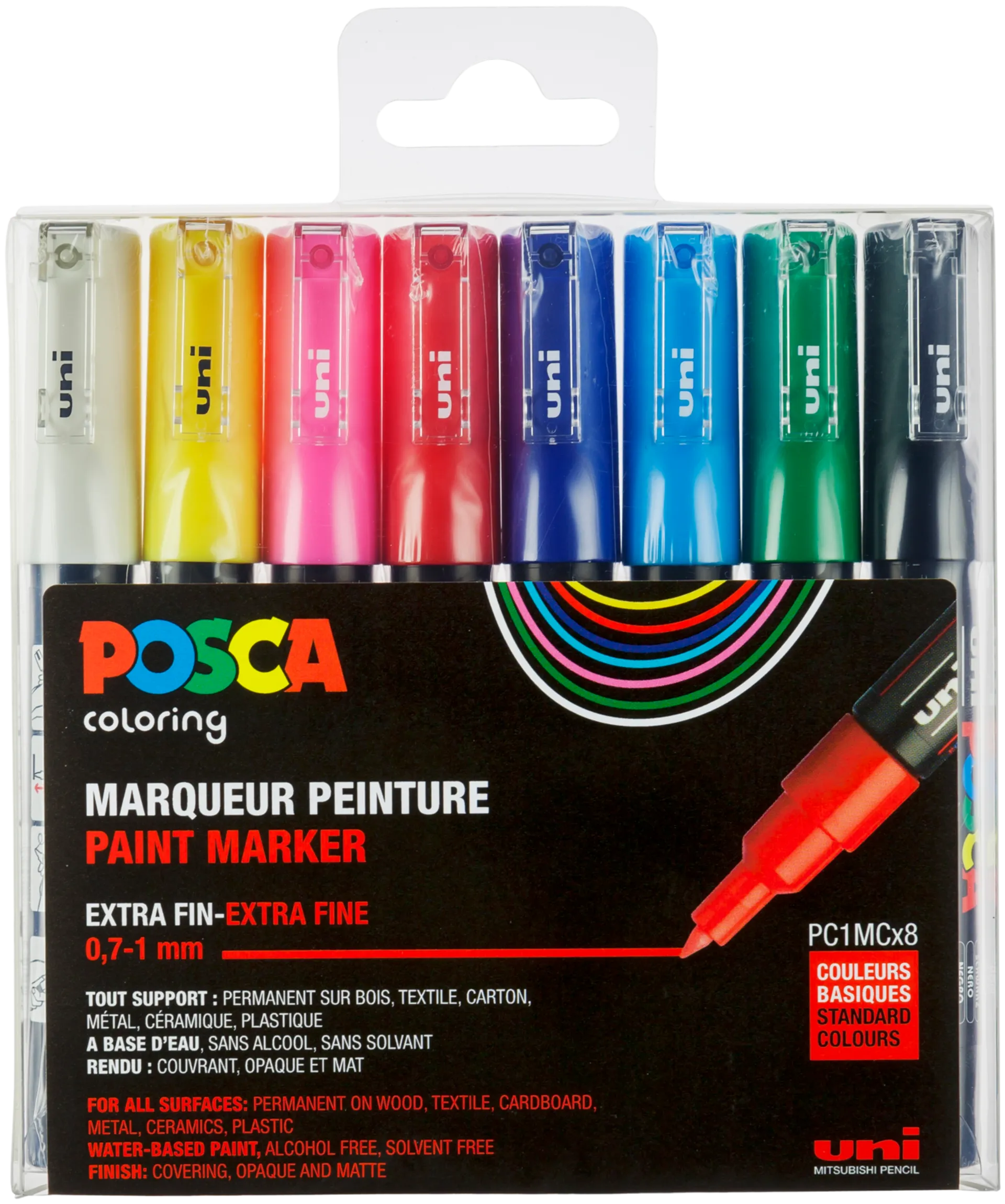 POSCA Marker 8 kpl PC-1M 0,7-1mm perus