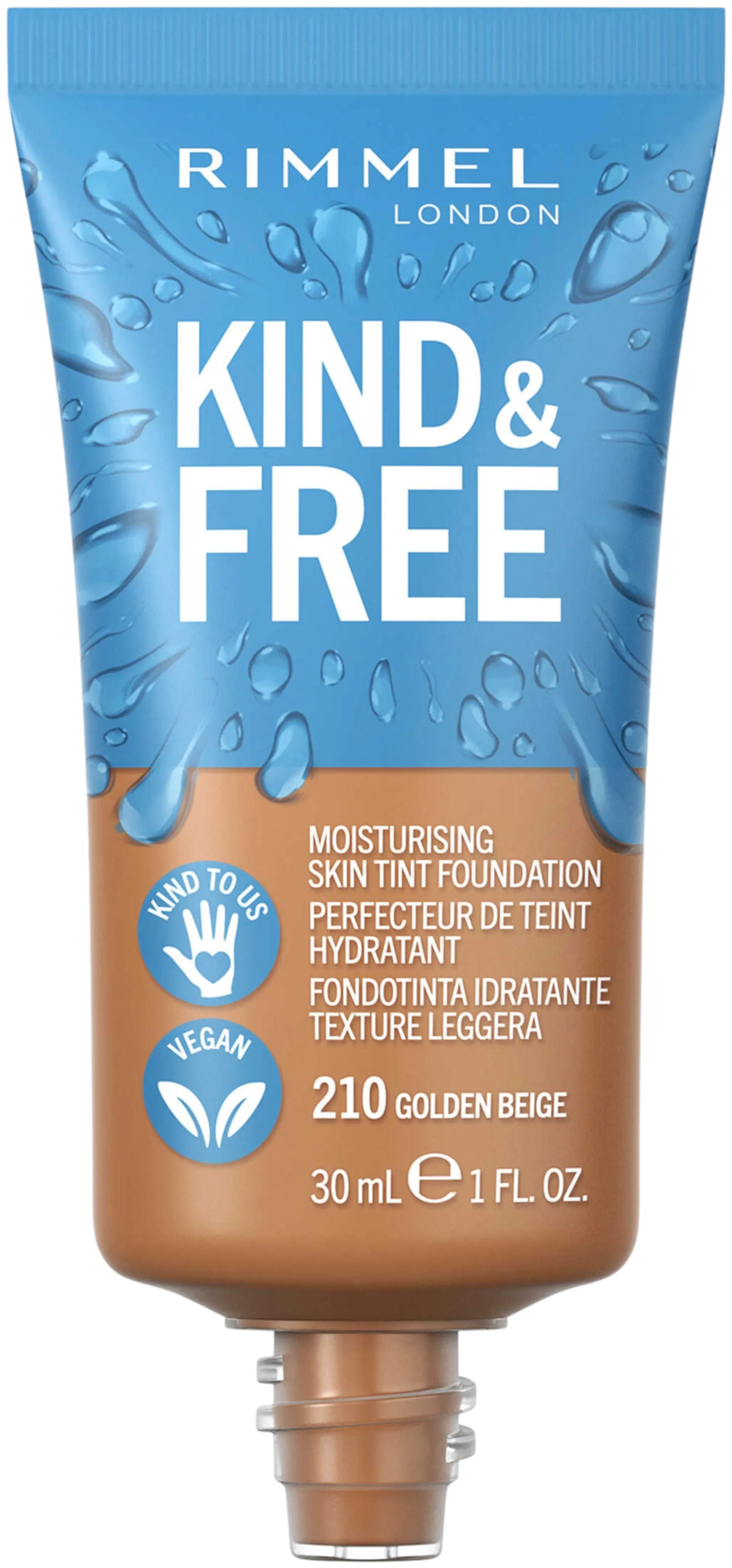 Rimmel Kind & Free Skin Tint Foundation 30 ml, 210 Golden Beige meikkivoide - 2