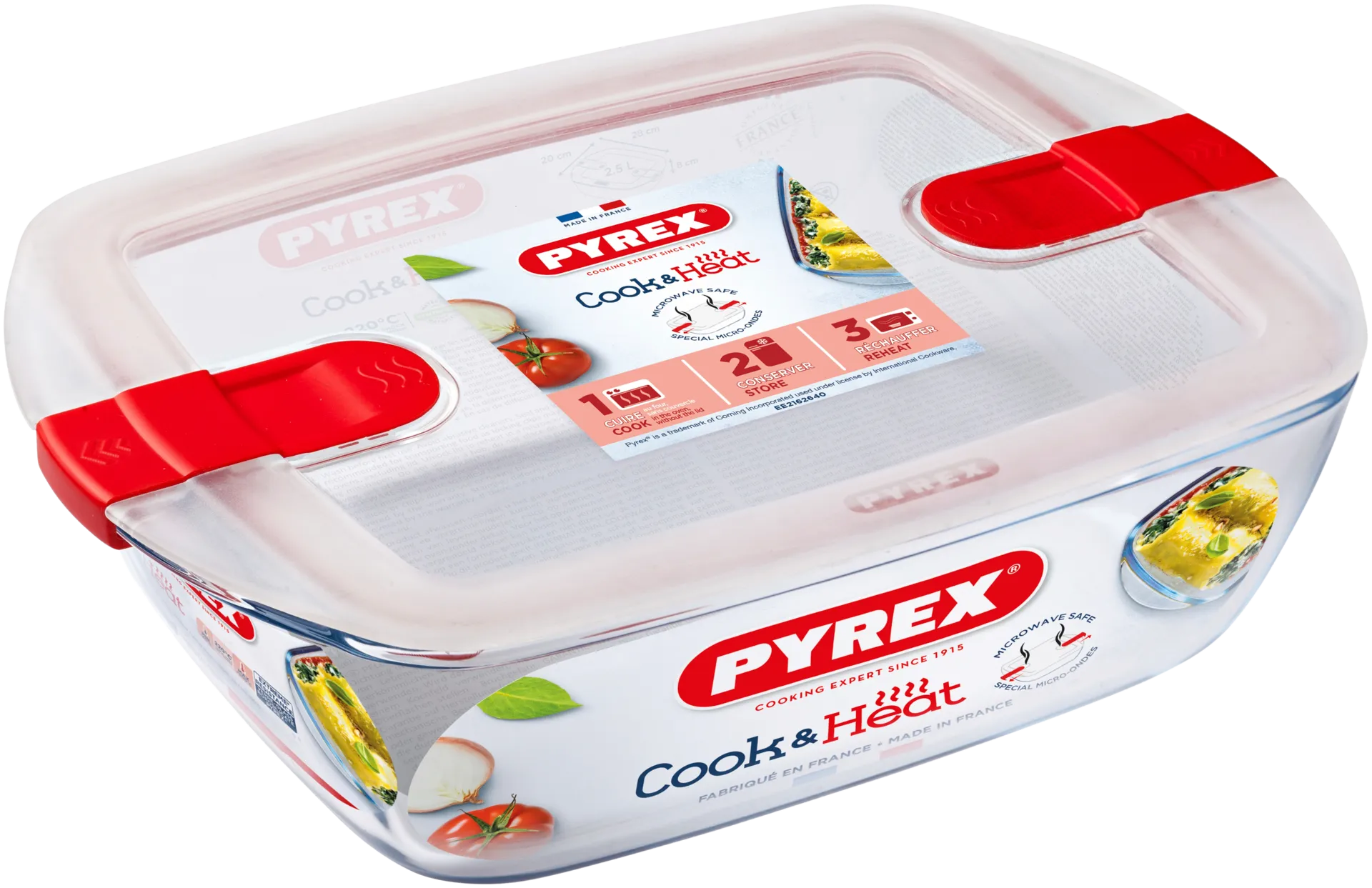 Pyrex lasivuoka mikroaaltouunin kestävällä kannella Cook and Heat 2,5 l - 1