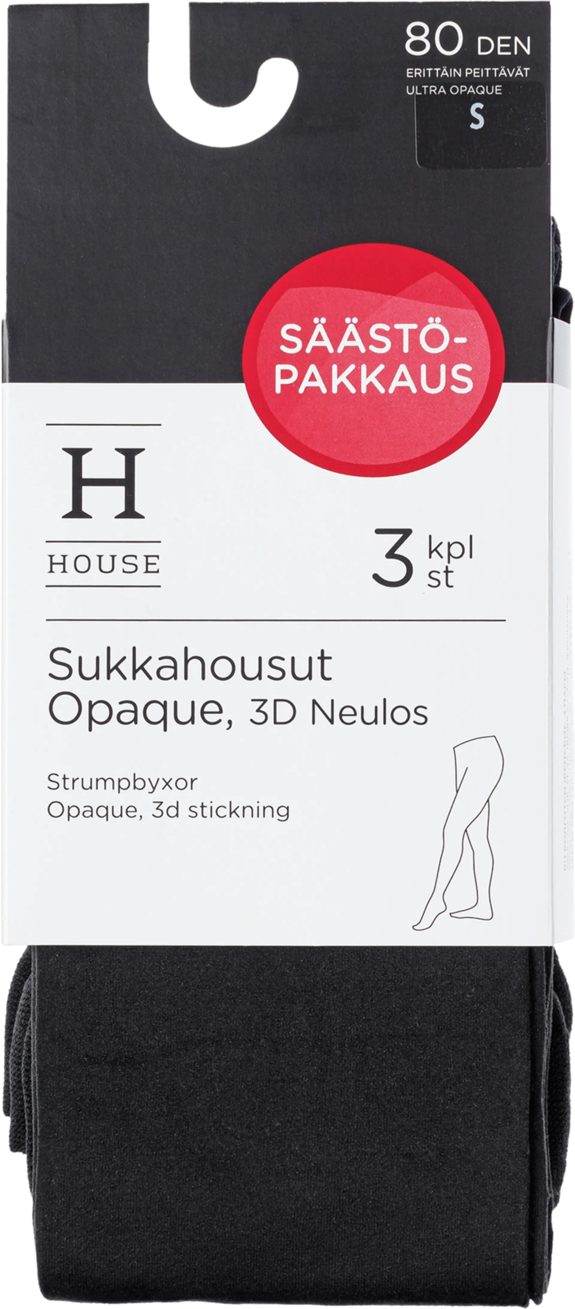 House naisten sukkahousut 80 den 3D Opaque 3-pack 121-CD3D80 - BLACK