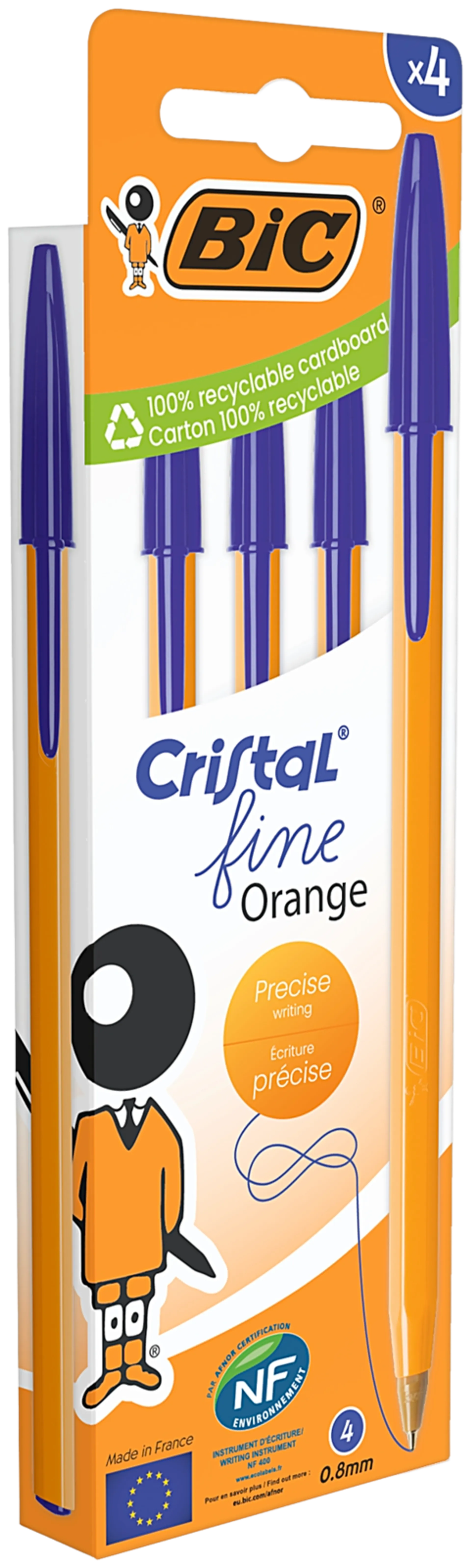 Bic kuulakynä Cristal Orange sinisellä musteella 4 kpl - 2