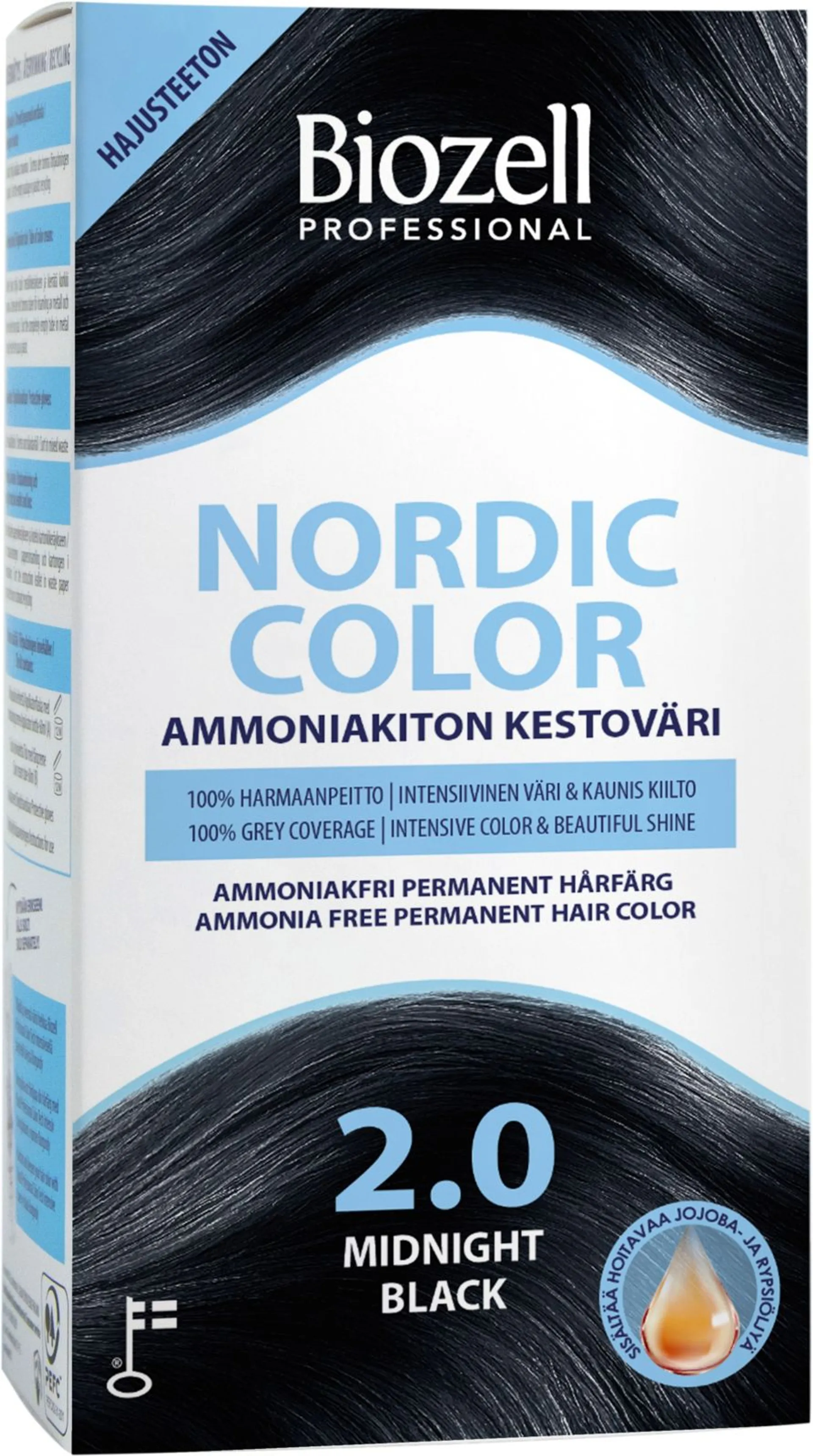 Biozell Professional Nordic Color ammoniakiton kestoväri Midnight Black 2.0 2x60ml