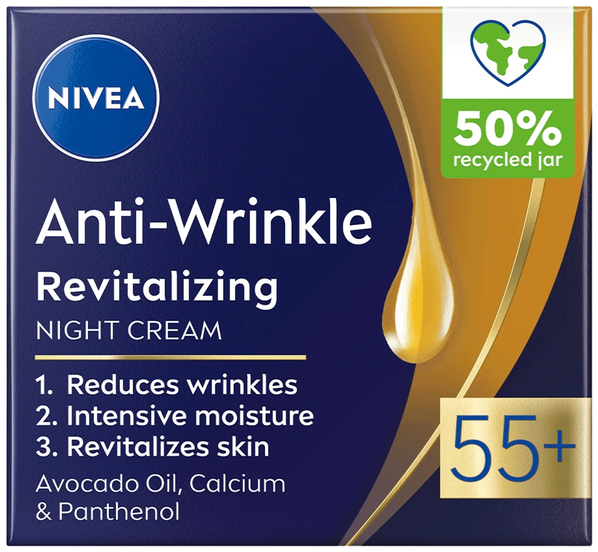 NIVEA 50ml Anti-Wrinkle Revitalizing Night Cream 55+ -yövoide - 1