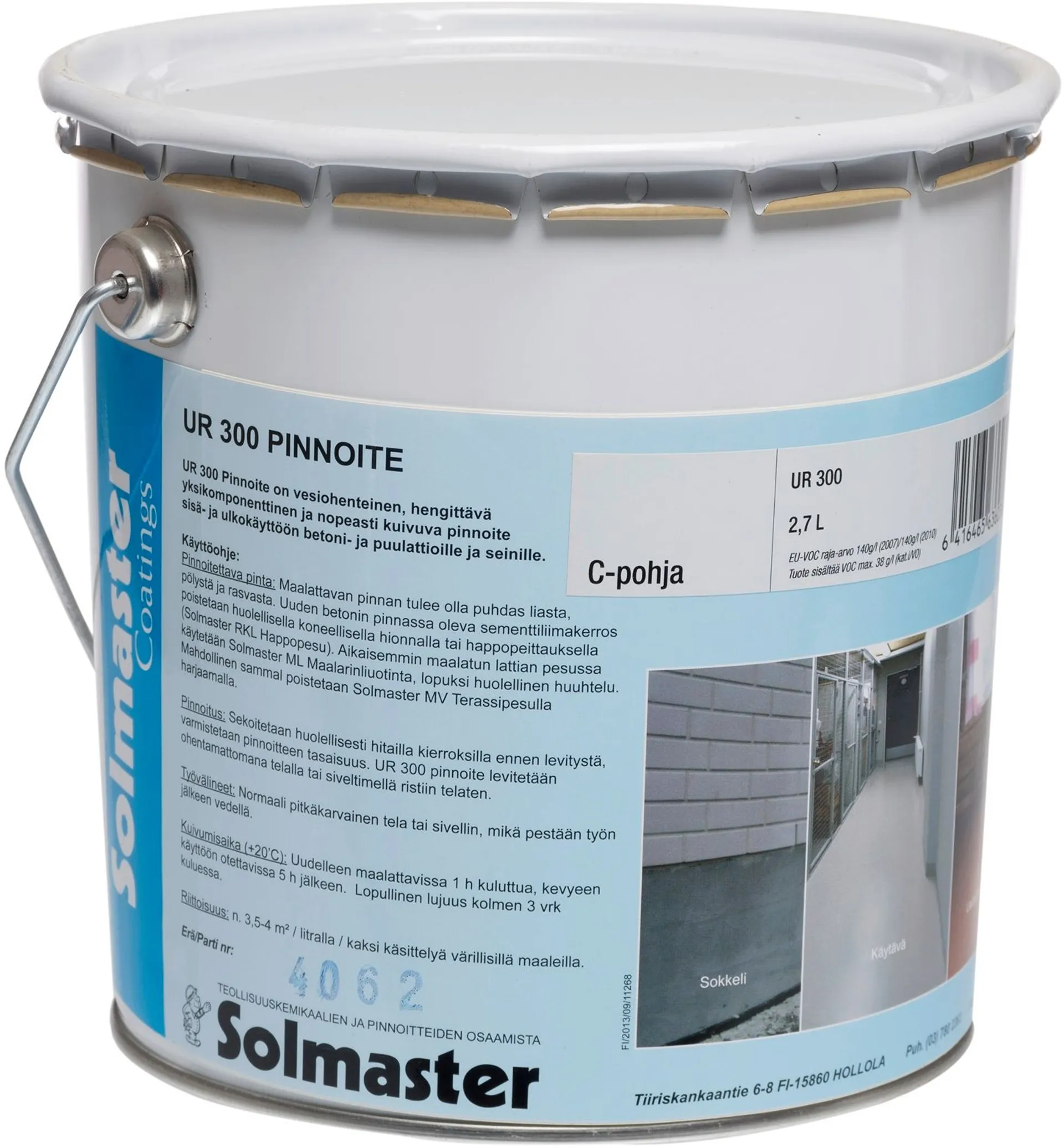Solmaster betoni- ja puulattiamaali UR 300 2,7l C sävytettävä