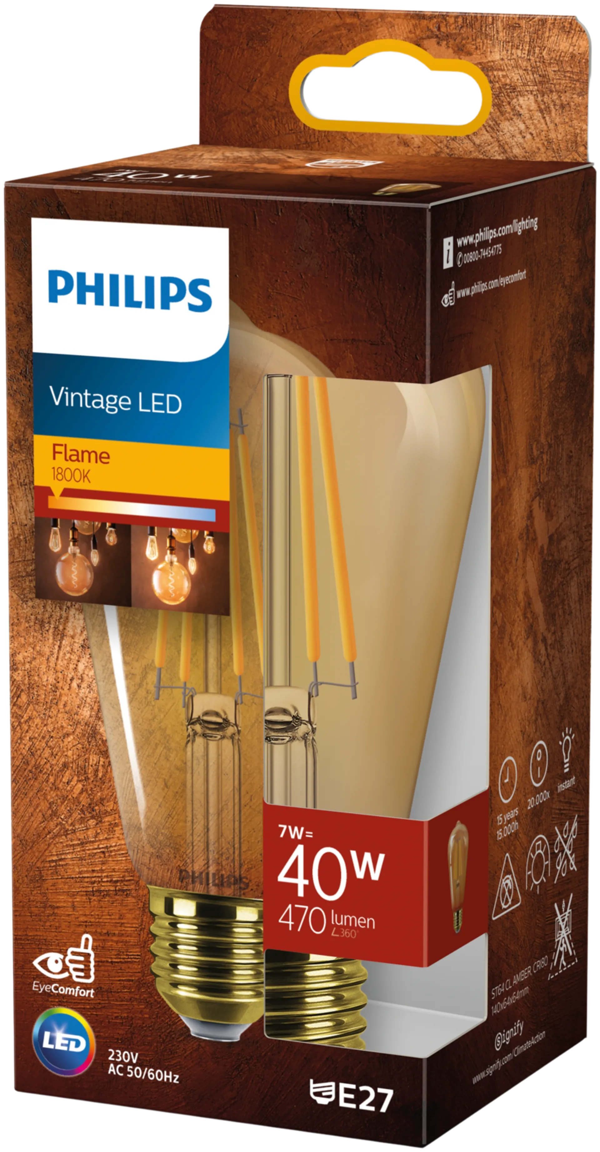 Philips LED-lamppu vintage 7W (40W) E27 1800K meripihkan värinen lasi - 2