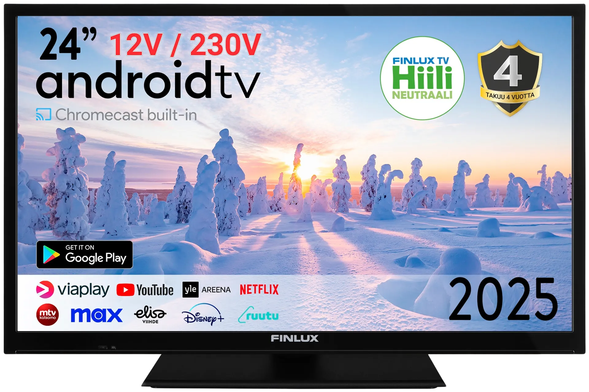 Finlux 24" HD Ready Android Smart LED TV 12V sekä 230V käyttöjännitteellä 24M7.2ACI-12 - 1