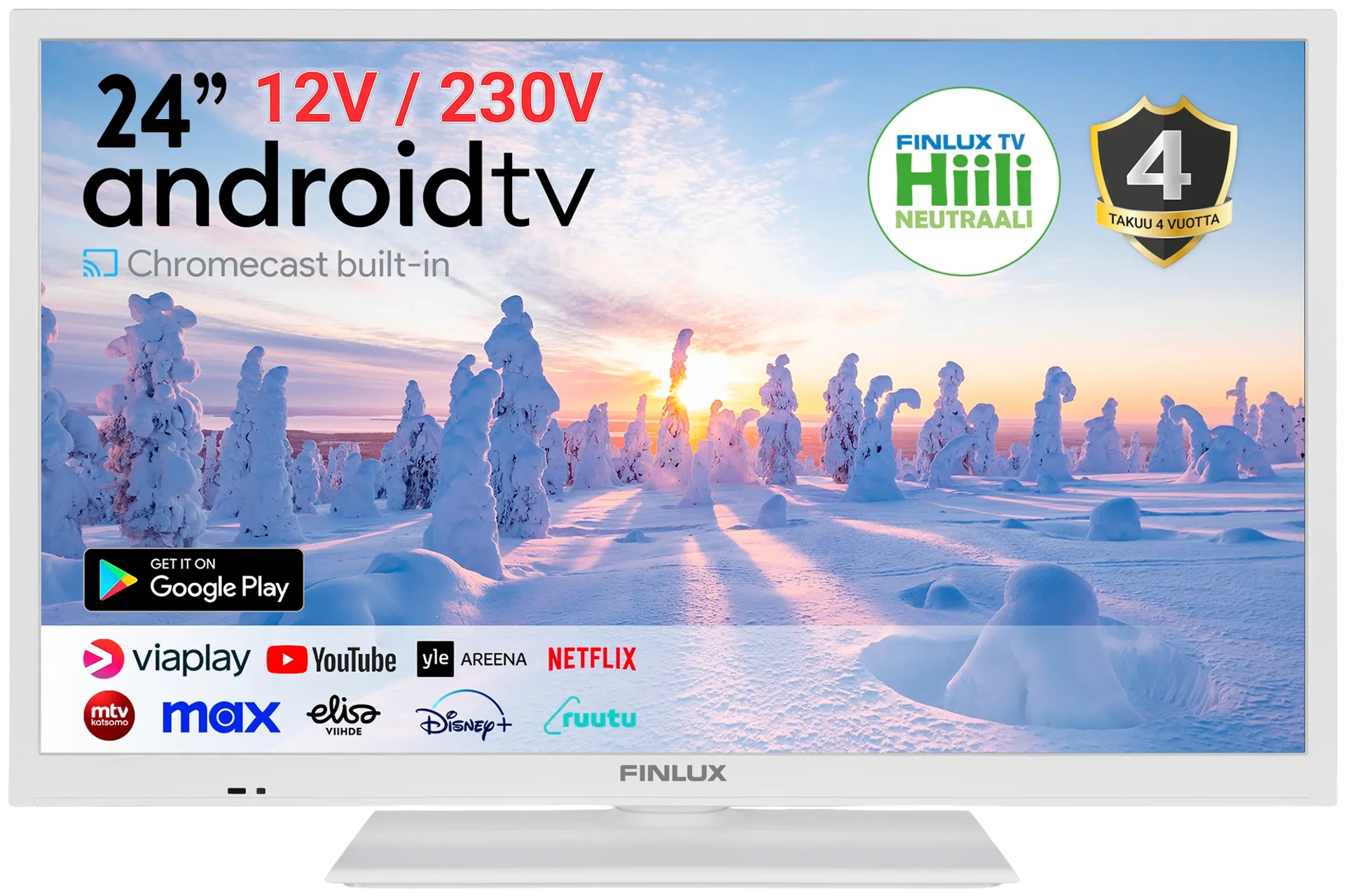 Finlux 24" HD Ready Android Smart LED TV 12V sekä 230V käyttöjännitteellä 24M7.2WCI-12 valkoinen - 3