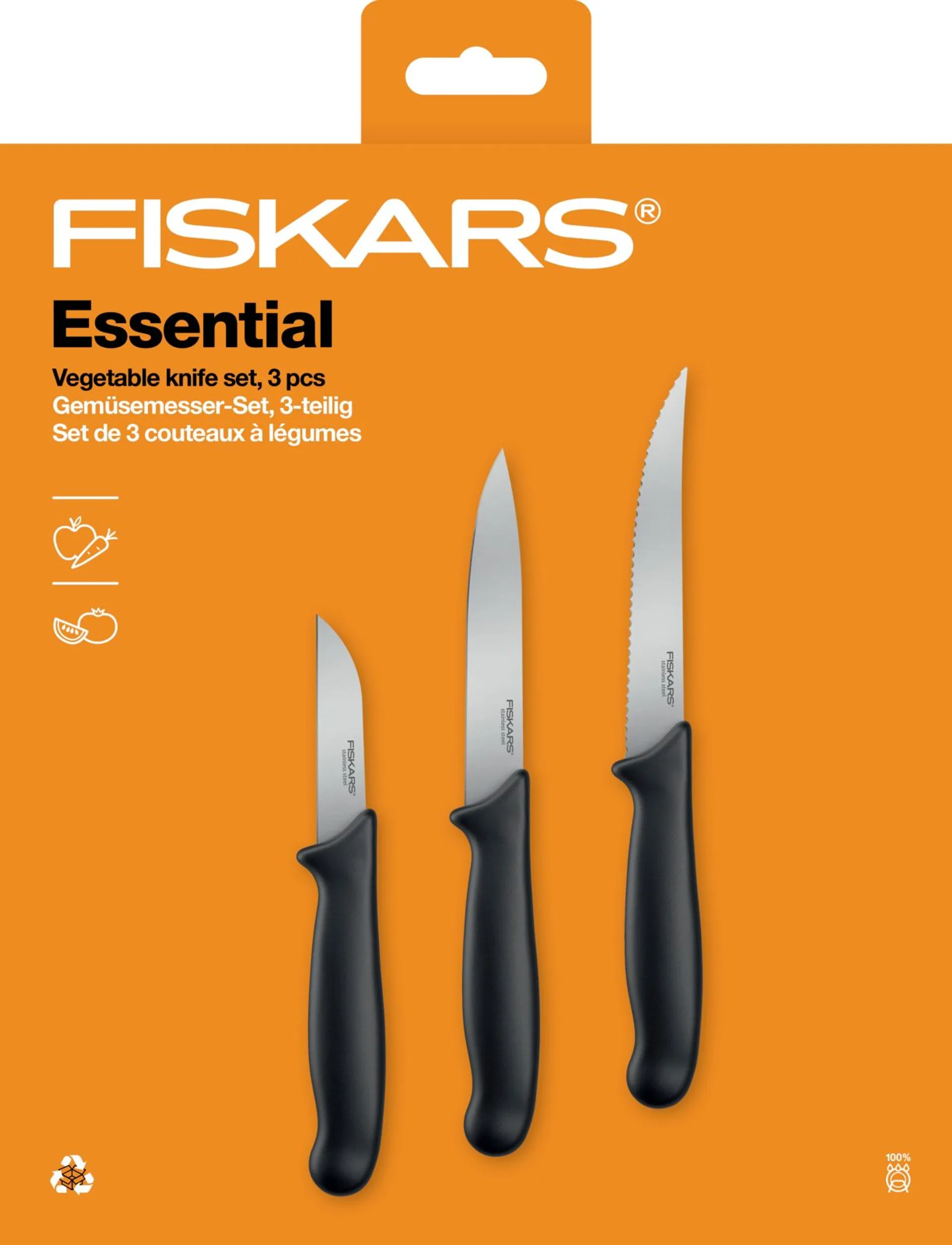 Fiskars Essential vihannesveitsisetti, 3 veistä - 1