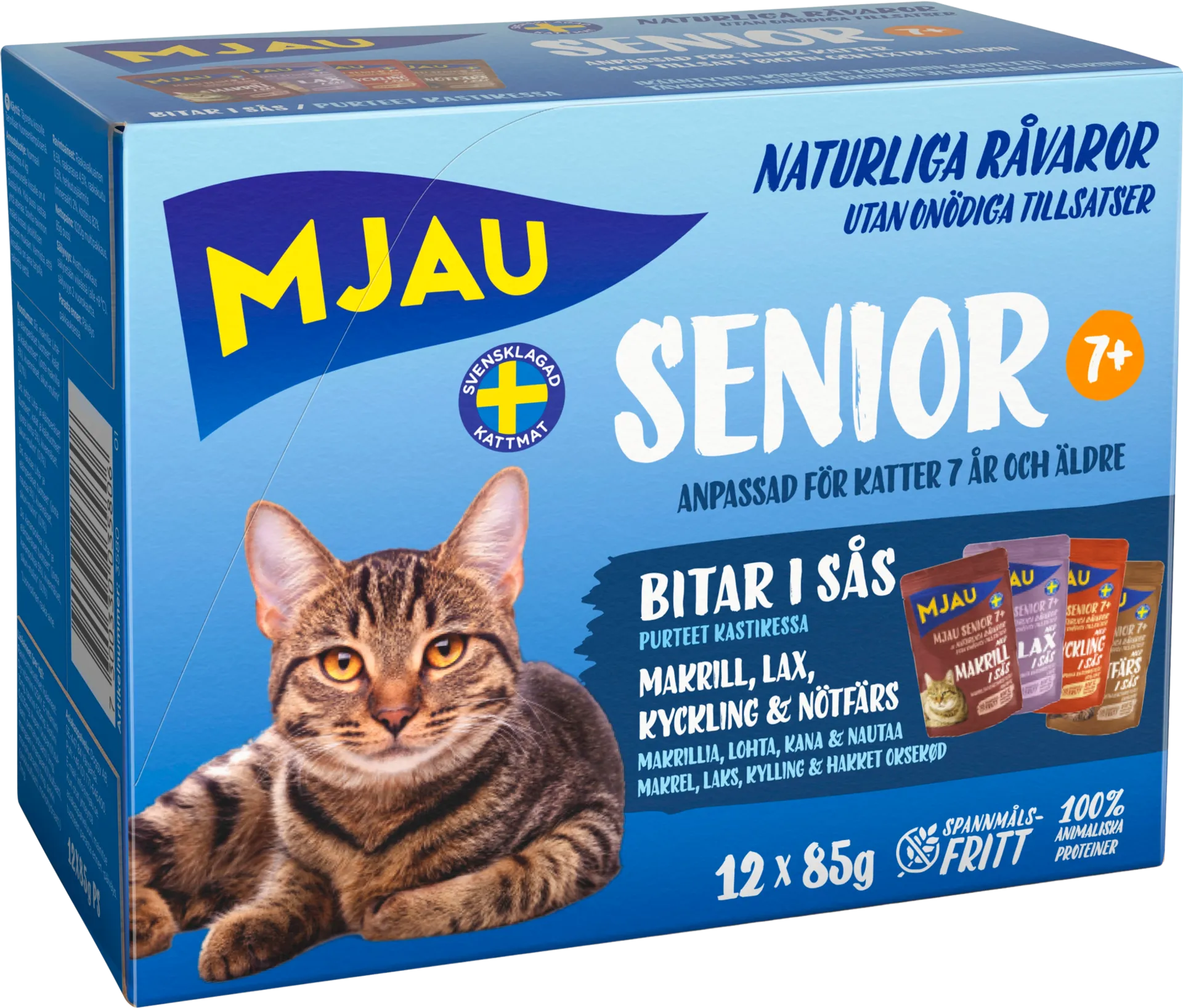 Mjau Lajitelma Senior Multibox kastikkeessa 12x85g kissanruoka