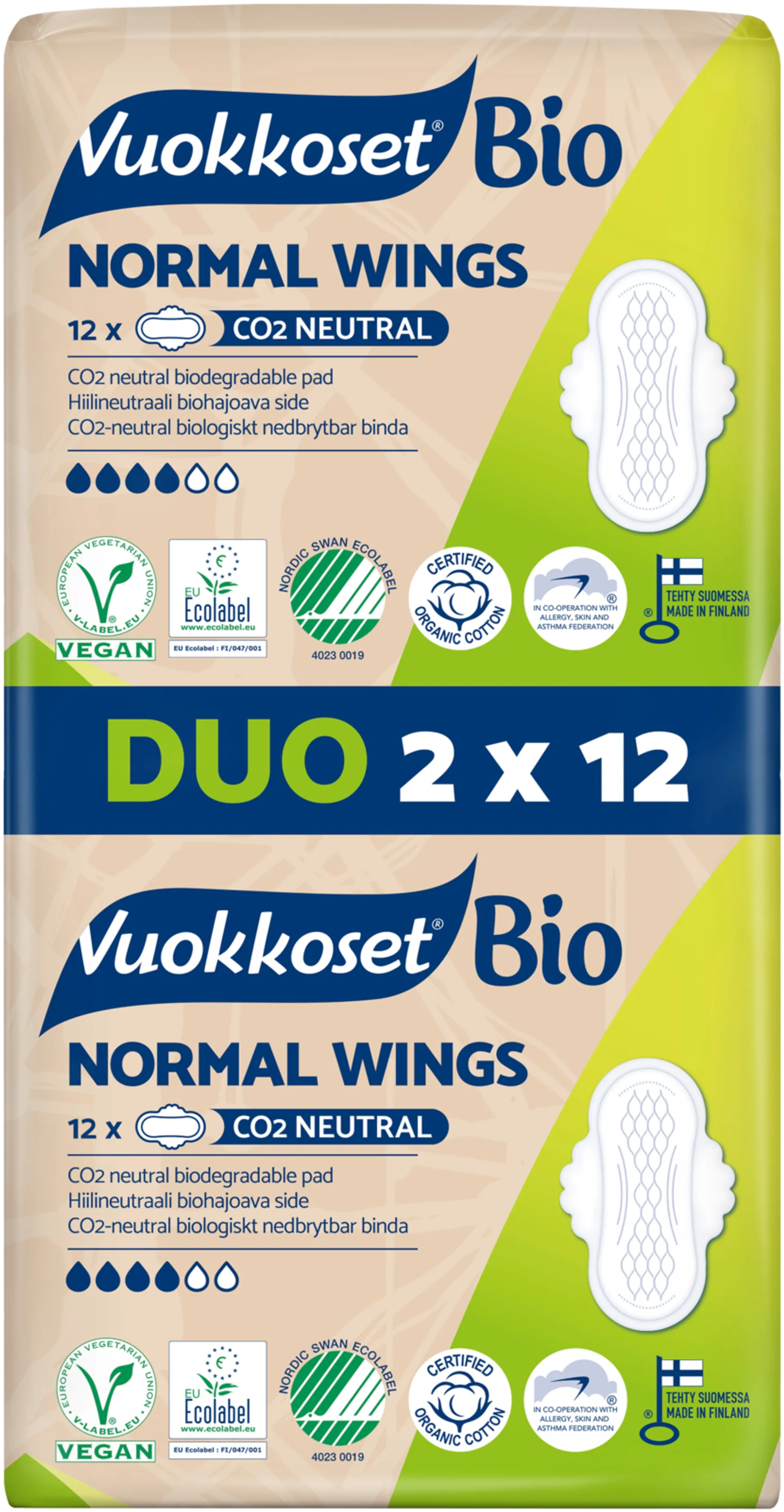 Vuokkoset Bio 2x12 kpl Normal Wings ohutside