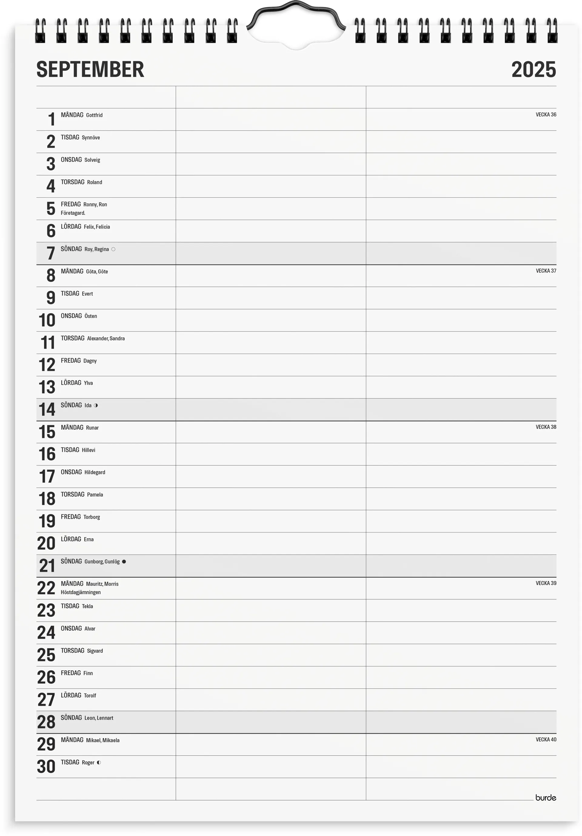 Burde Vuosikalenteri 2025 B & W 2 kolumner - 3