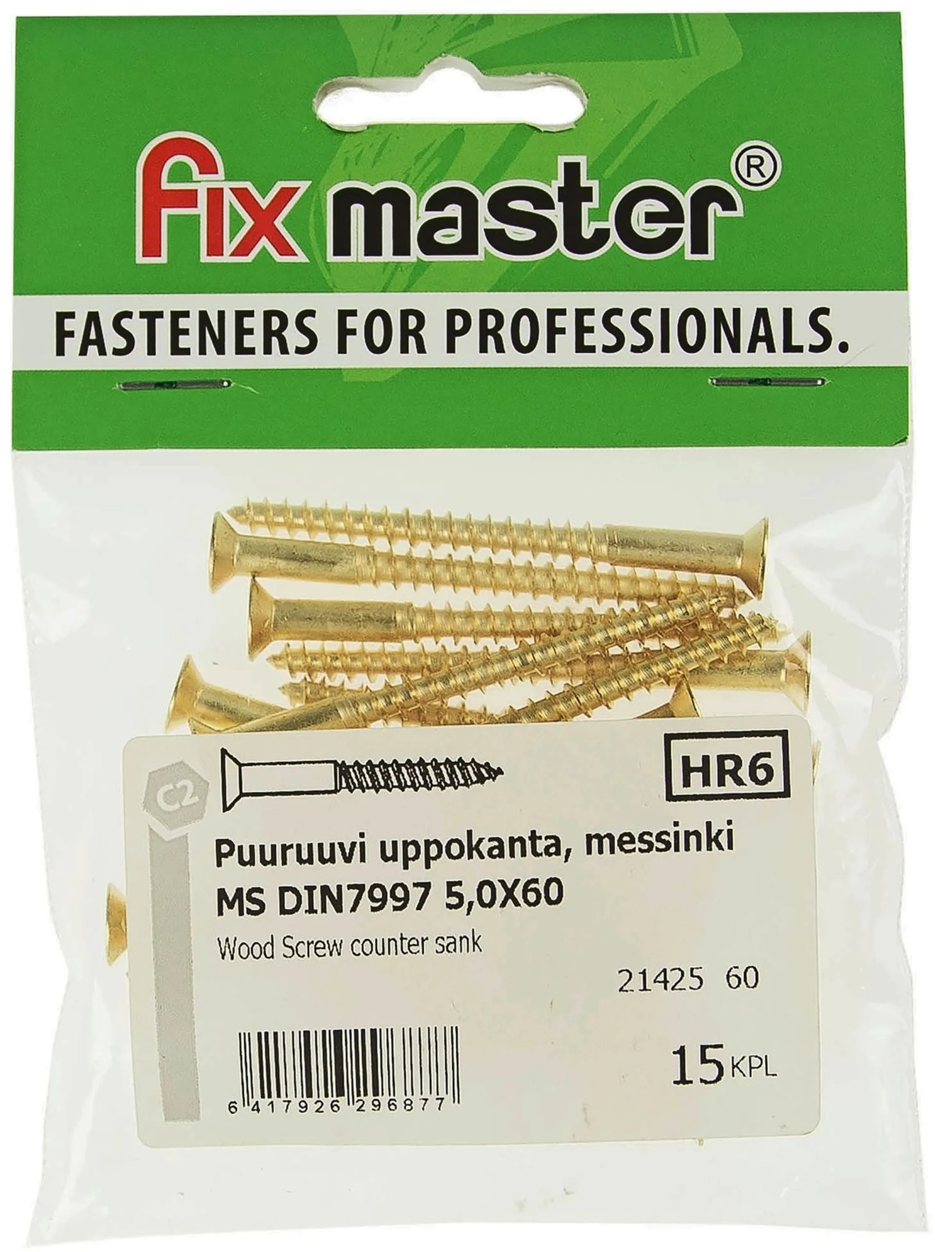 Fix Master puuruuvi uppokanta, messinki 5,0X60 15kpl