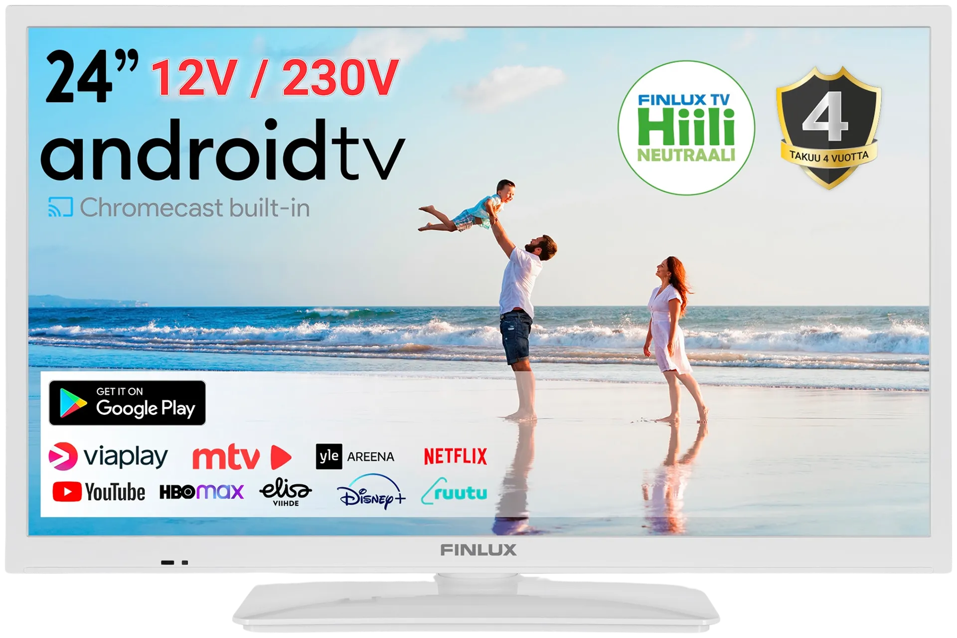 Finlux 24" HD Ready Android Smart TV 12V sekä 230V käyttöjännitteellä 24M7.1WCI-12 valkoinen - 2
