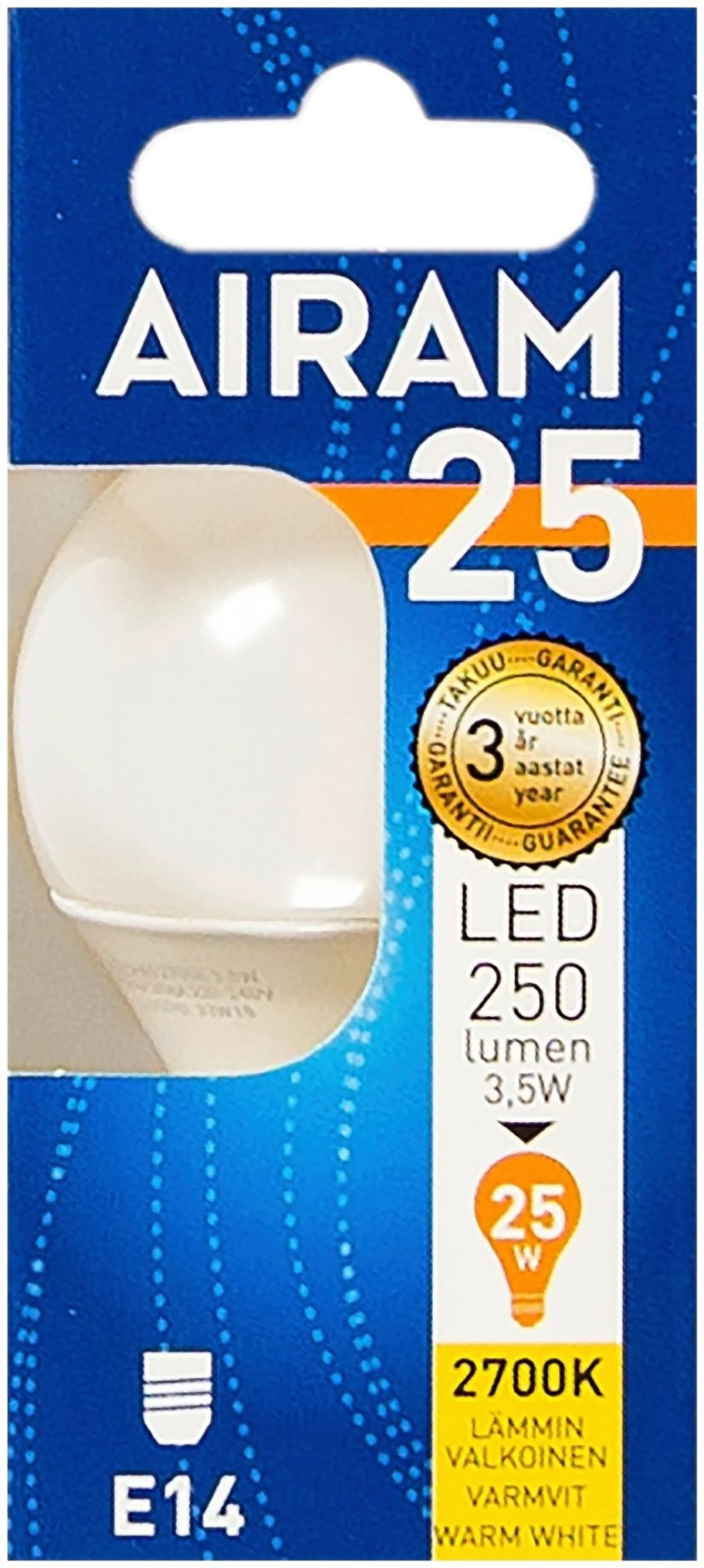 Airam LED 3W mainos opaali E14 250lm 2700K